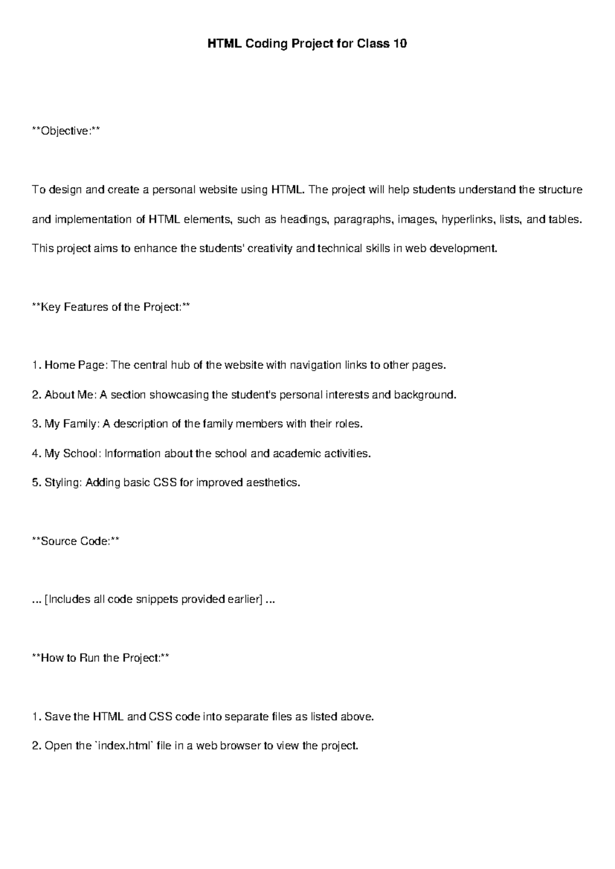 HTML Coding Project for Class 10: Design Your Personal Website - Studocu