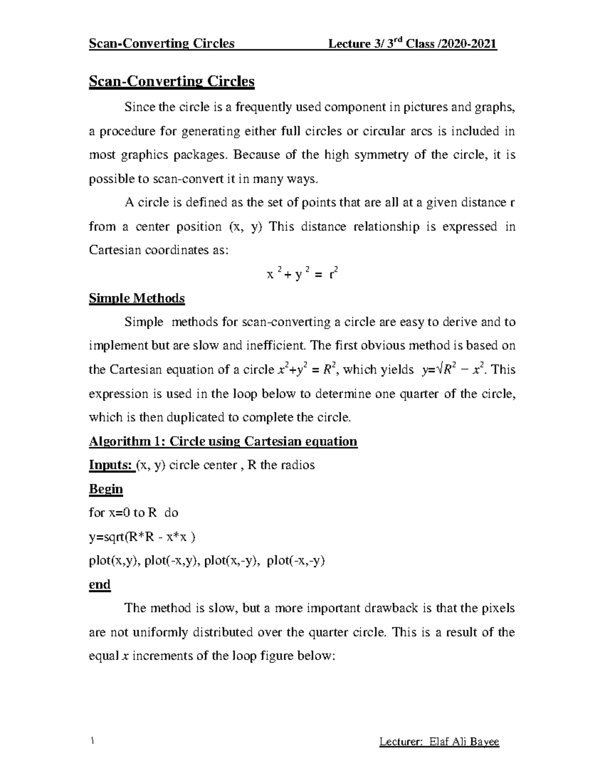 Scan Conversion Circle Lecture 3 (CS101) - Methods & Algorithms - Studocu
