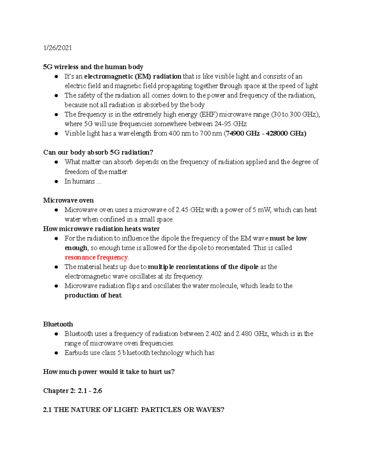 Phys 131 - week 1 - physics light and color - week 1 notes - 1/26/ 5G ...