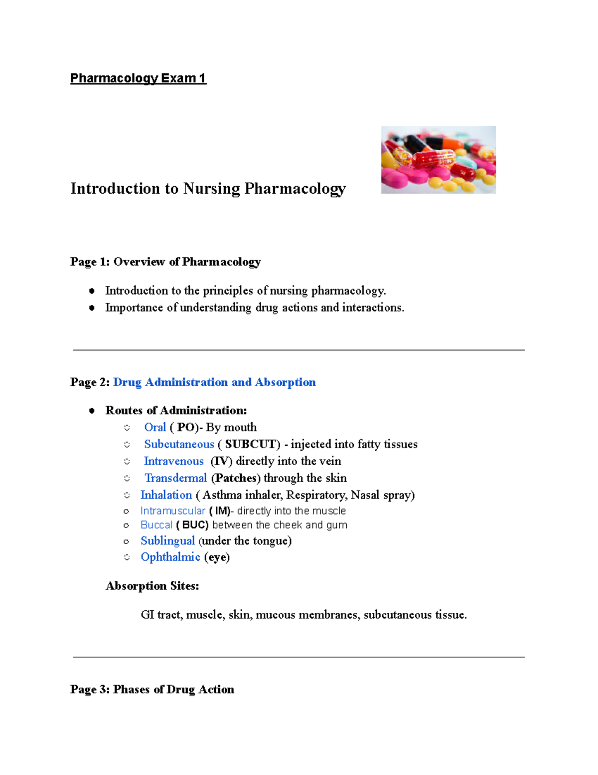 Pharm 101: Exam 1 Study Guide for Nursing Pharmacology - Studocu