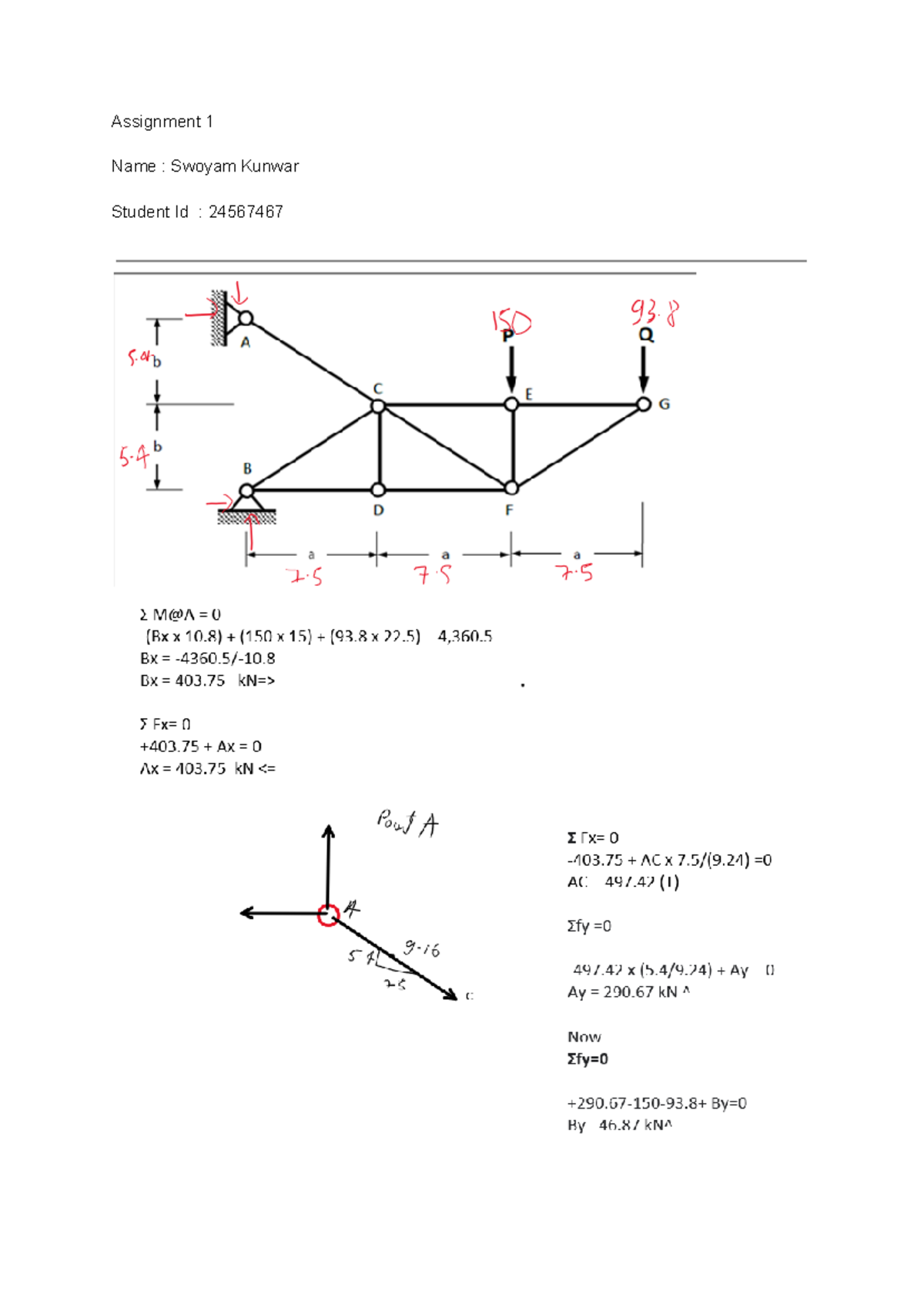 Structural Analysis Workout - 048349 - Assignment 1 Name : Swoyam ...