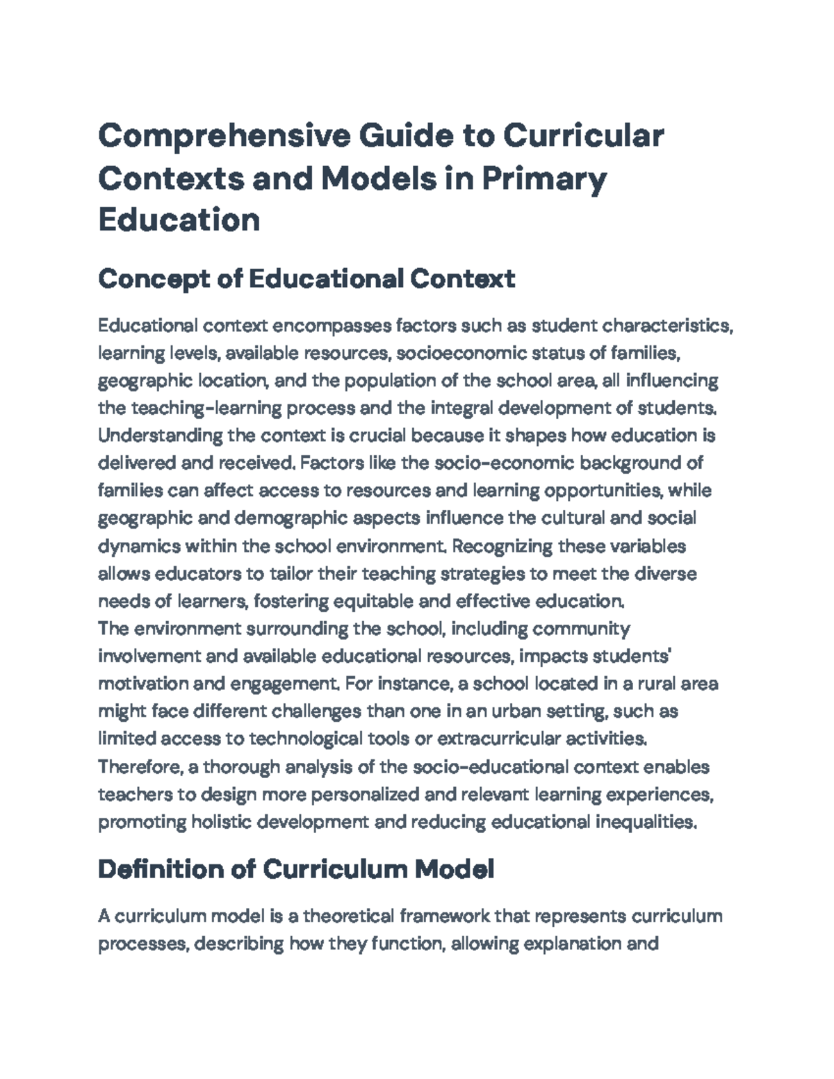 Comprehensive Guide to Curricular Contexts & Models in Primary Ed ...