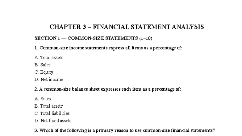 CHAPTER 3 FINANCIAL STATEMENT ANALYSIS MCQs & PROBLEMS - Studocu