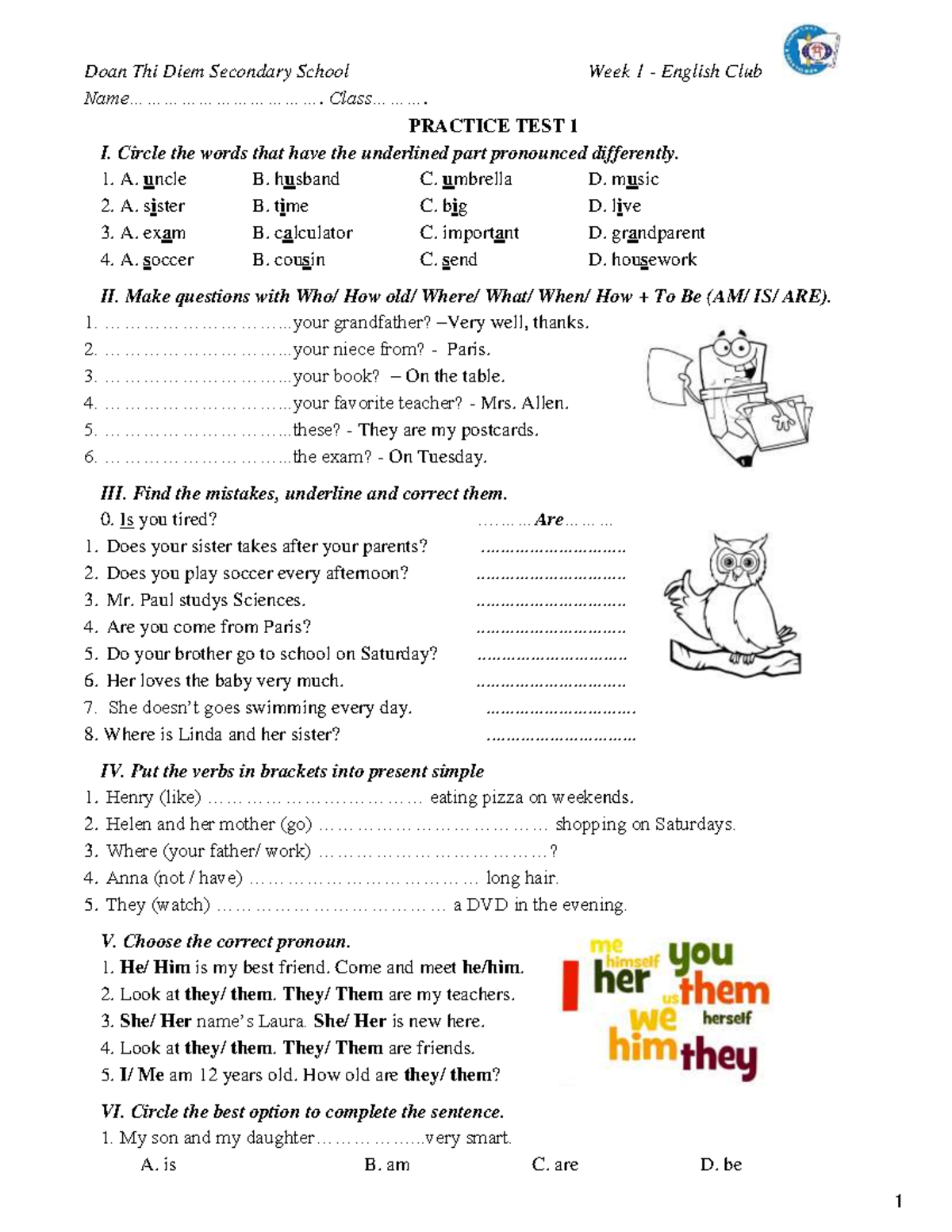 WEEK 1 - PRACTICE TEST 1 - General English Club Activities - Studocu