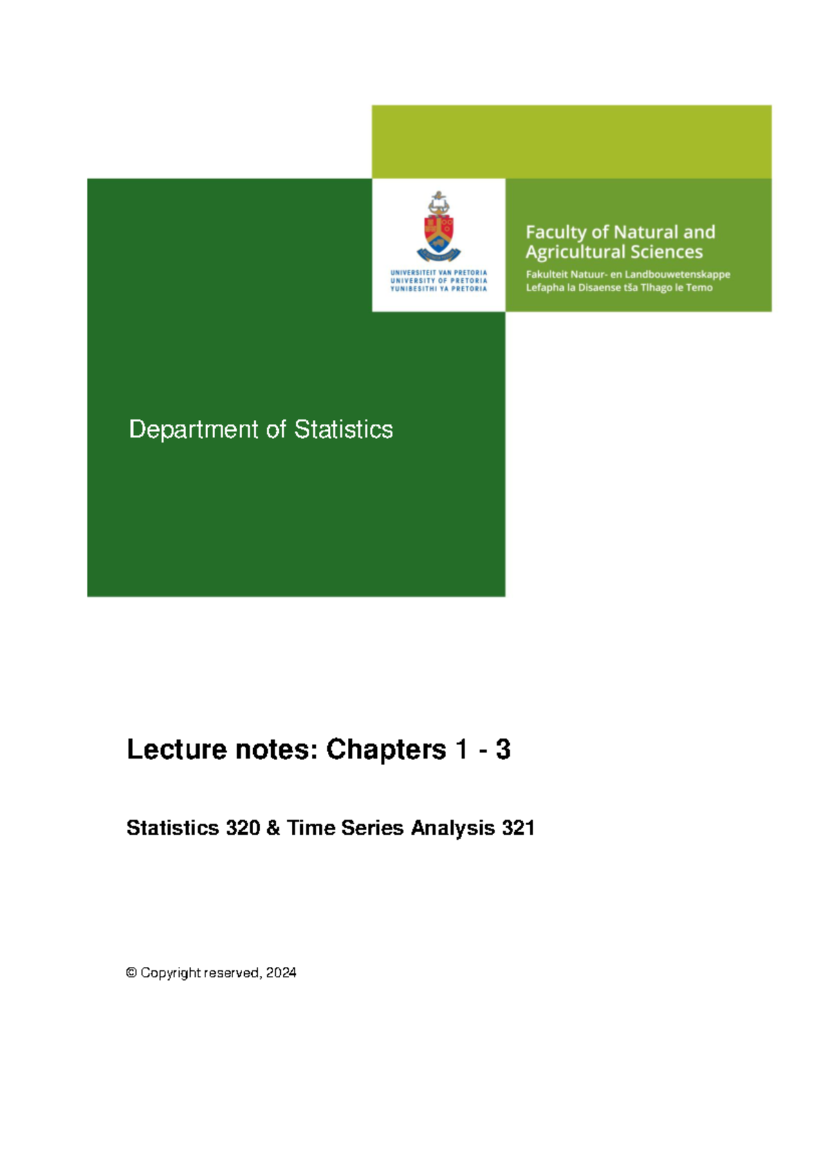STK320&WST321Notes Chapters 1-3 - Lecture notes: Chapters 1 - 3 ...