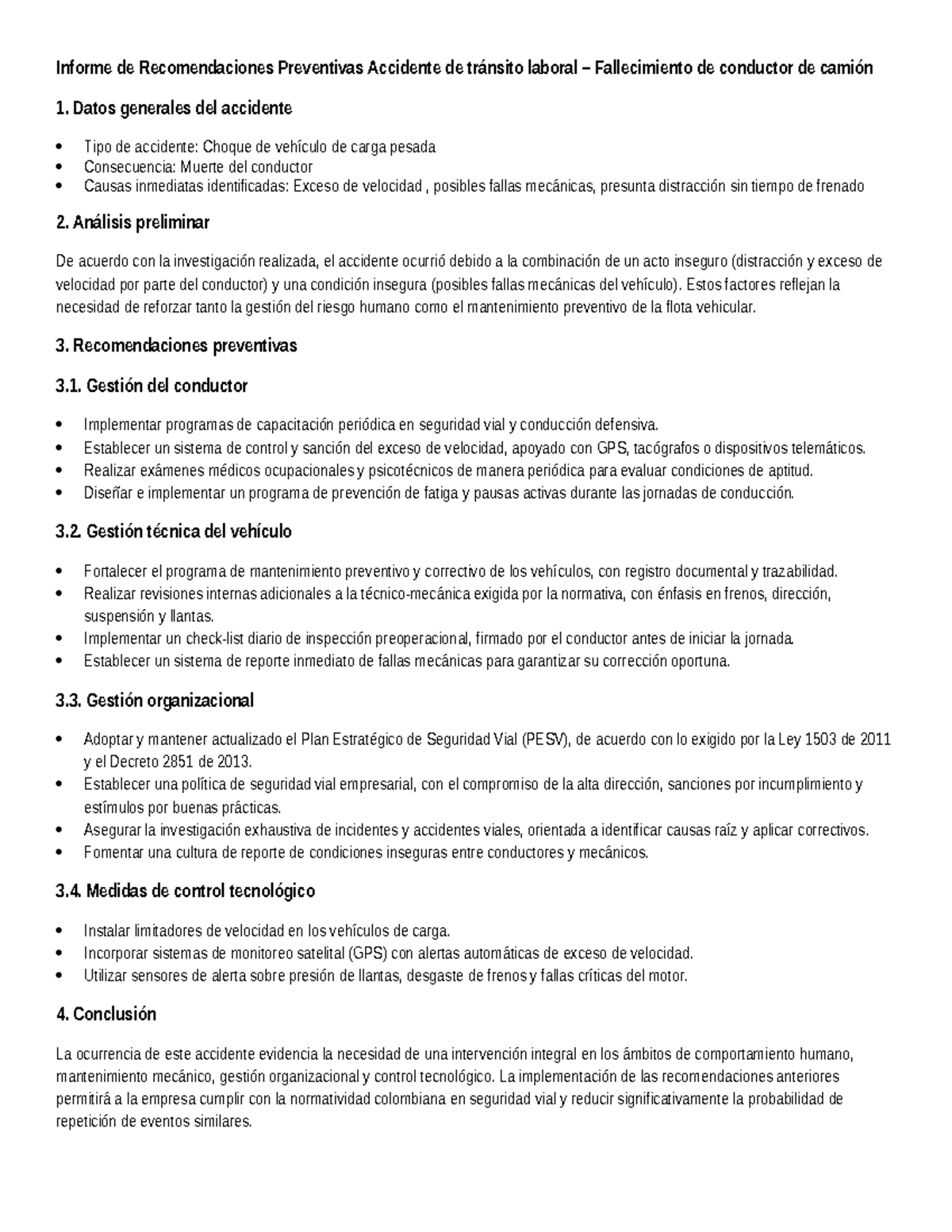 Recomendaciones Preventivas para la Seguridad Vial en Accidente Laboral ...