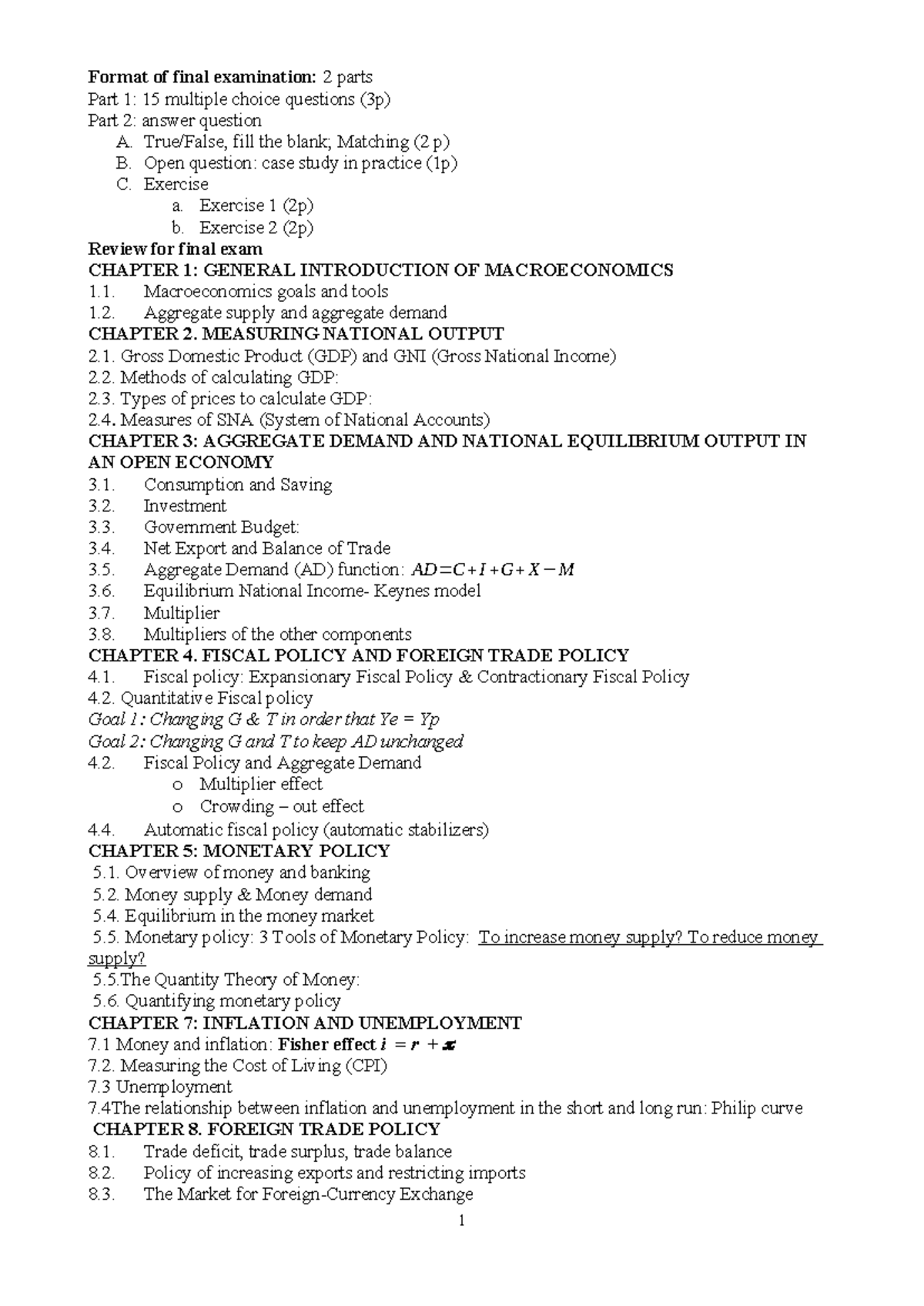 Final Exam Review: Macroeconomics (Course Code: 3.2025) - Studocu