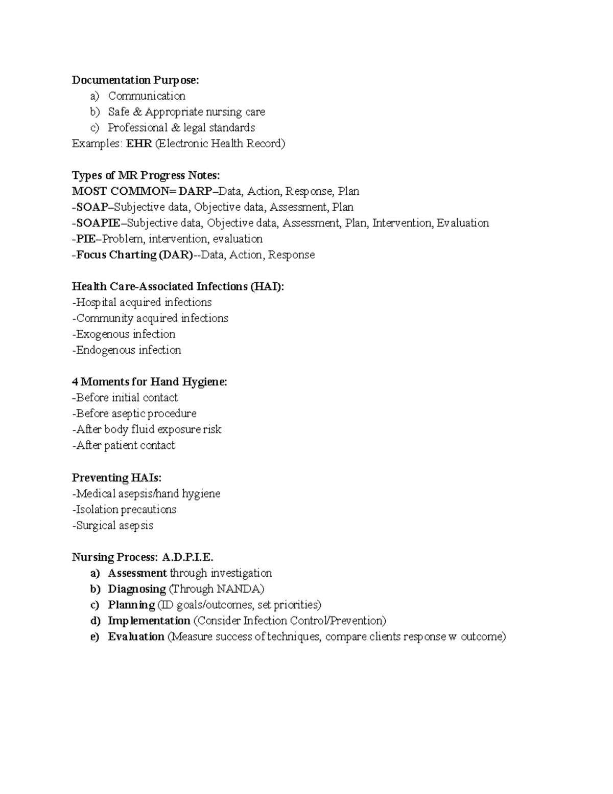 NUR 101 Final Exam Study Guide: Nursing Documentation & Care Standards ...