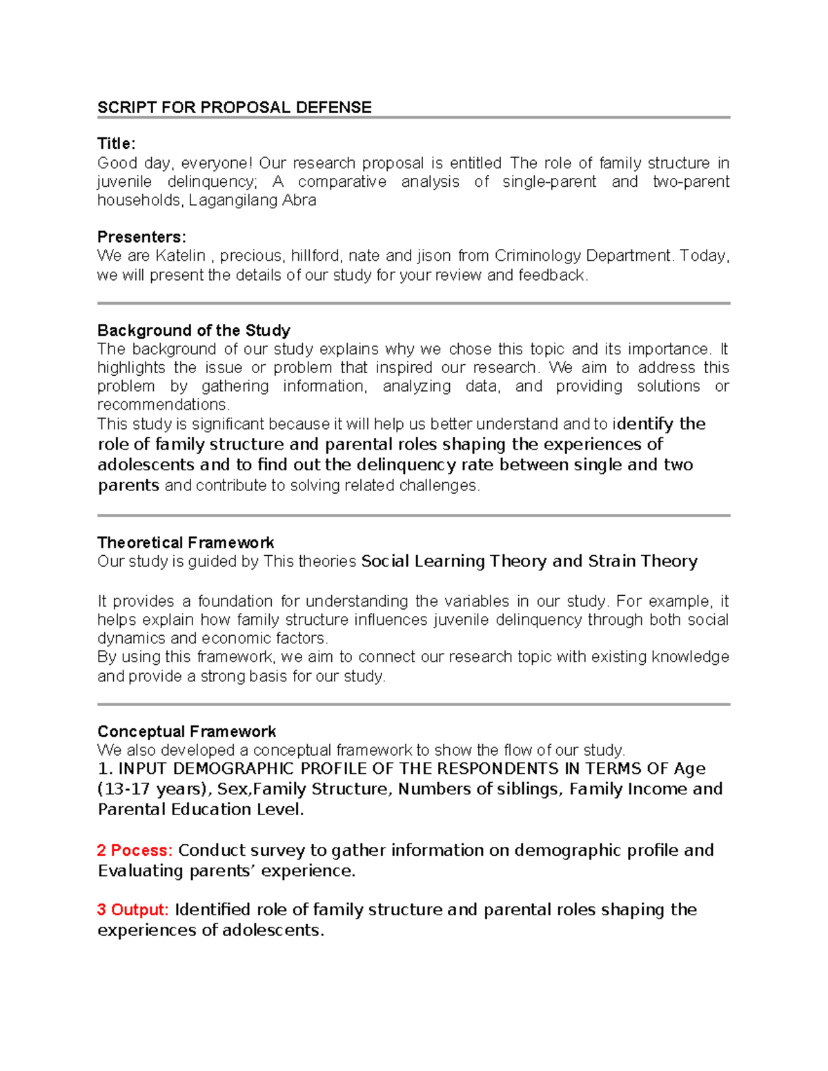 Criminology Proposal Defense Script: Family Structure & Juvenile ...
