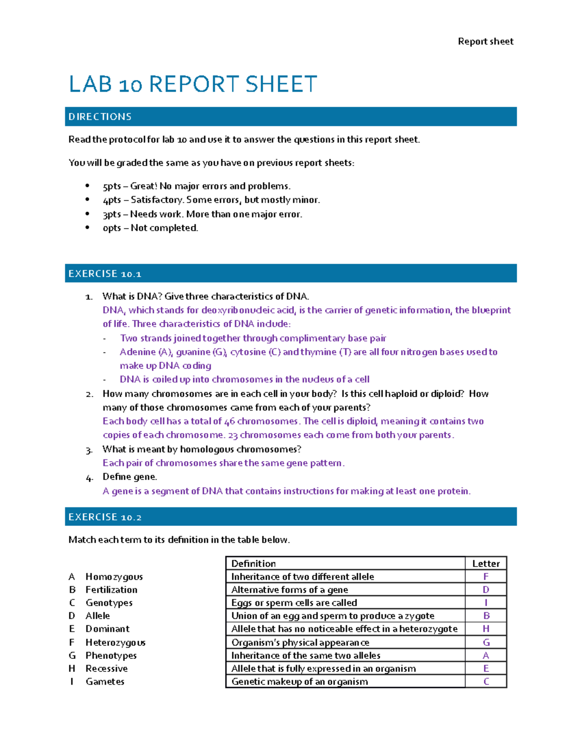 Genetics Lab Report for BIOL 101: DNA & Inheritance Analysis - Studocu