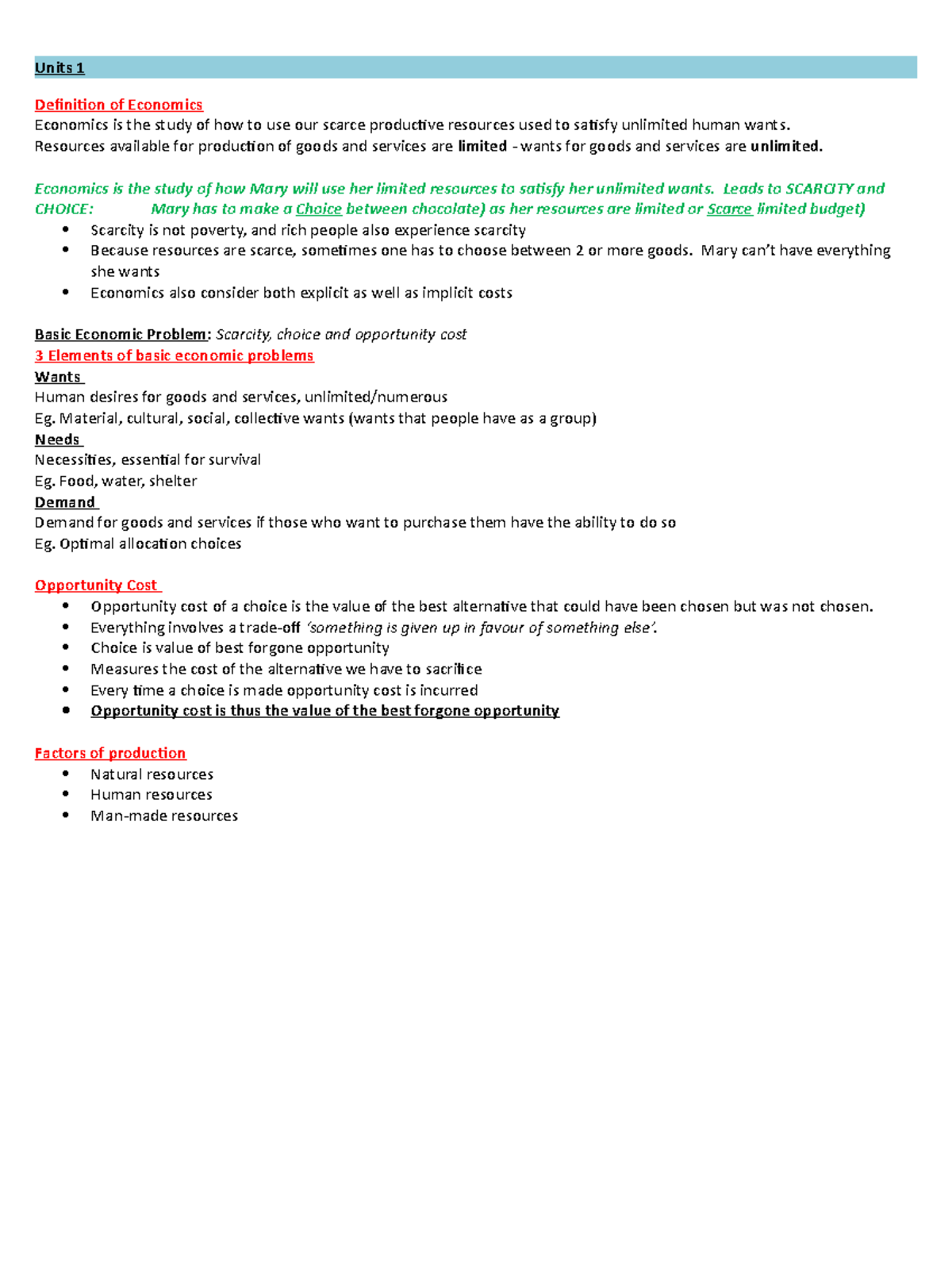 ECS1501 - Comprehensive Study Notes on Economics Concepts and ...