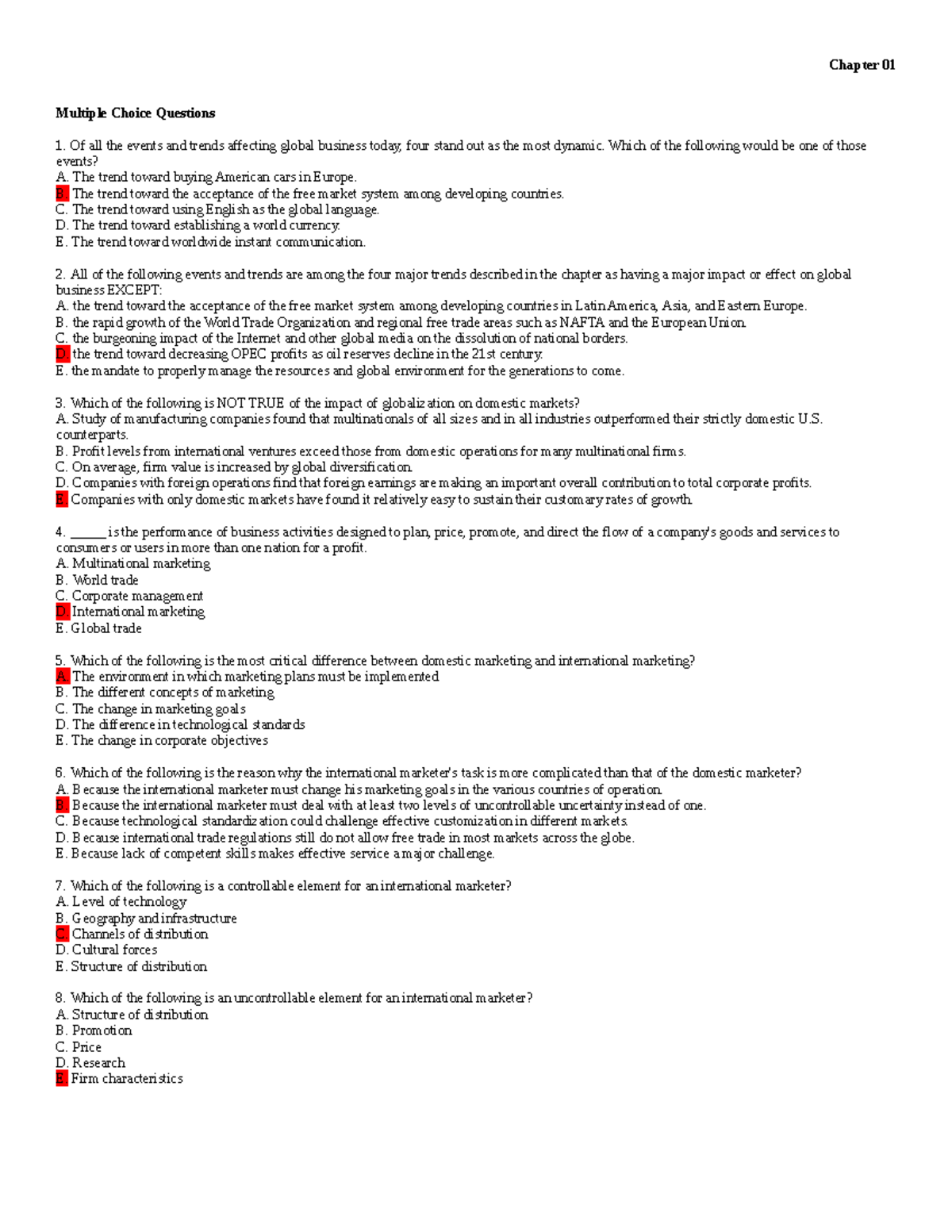 CH 1 - Chapter 01 Multiple Choice Questions Of all the events and ...