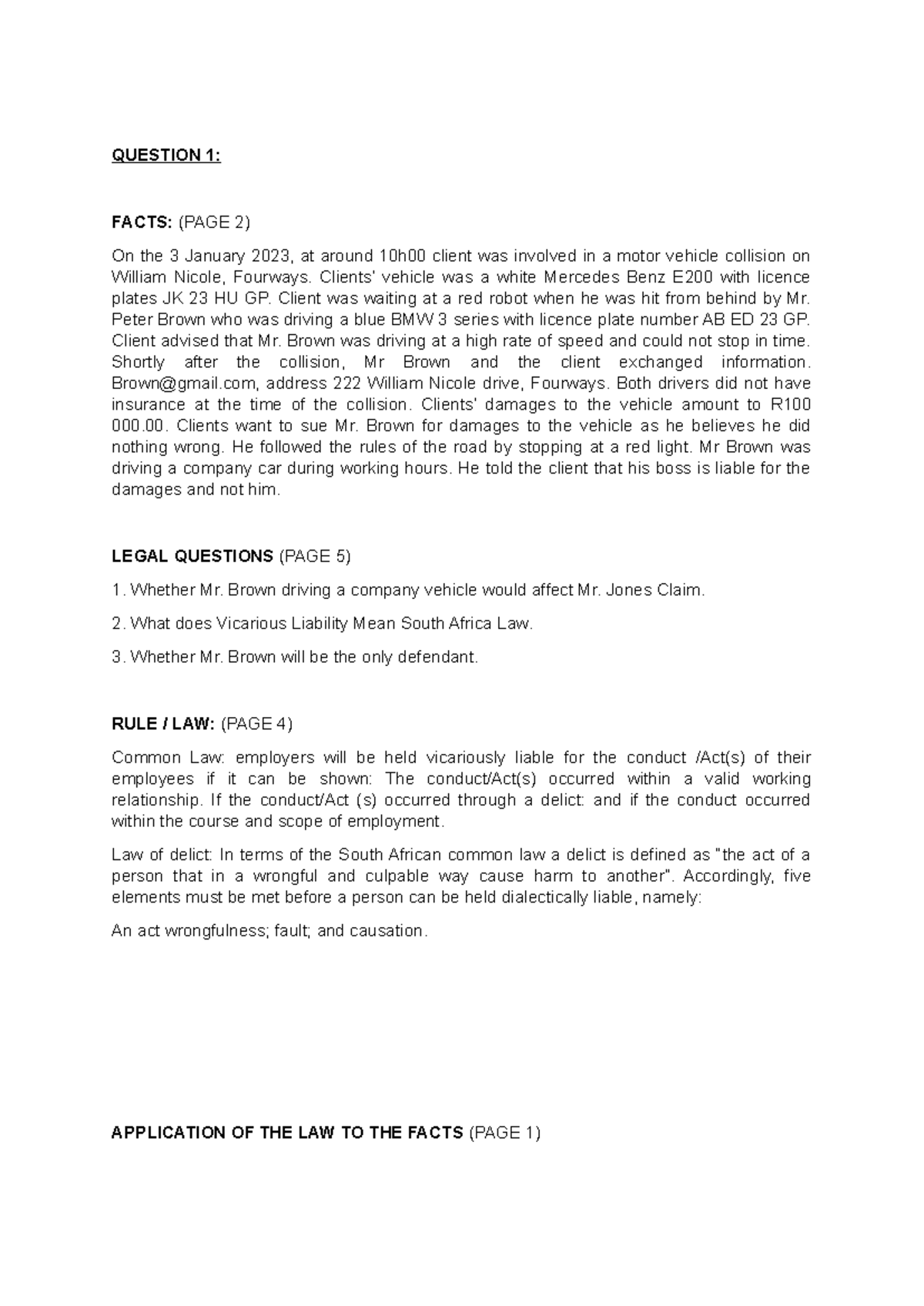 Legal Analysis of Motor Vehicle Collision: Vicarious Liability in SA ...