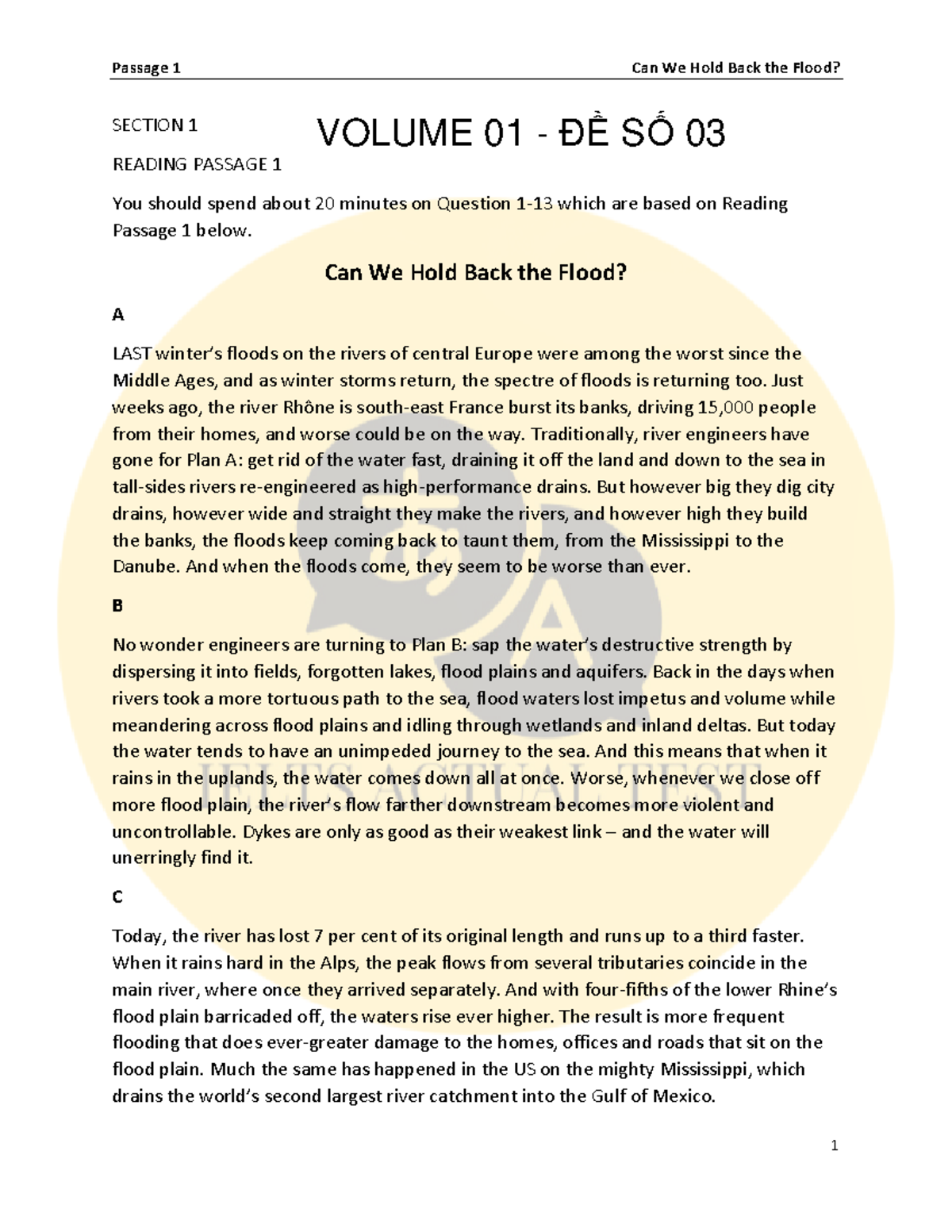 Reading Practice 3 - Passage on Flood Control and Engineering ...