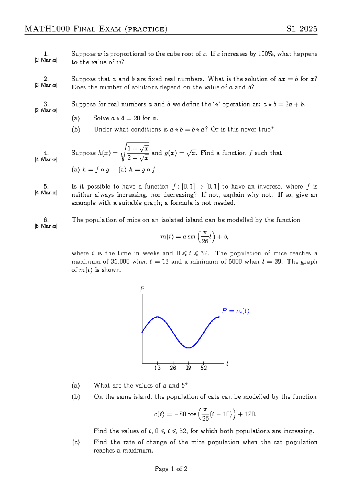 Final Exam Practice: Math1000 S1 2025 Analysis and Solutions - Studocu
