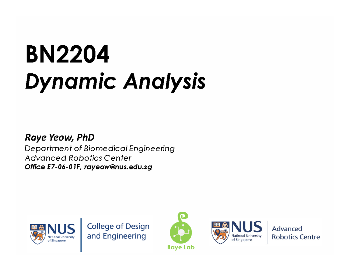 BN2204 Lecture 4 - In-Depth Dynamic Analysis Concepts by Raye - Studocu