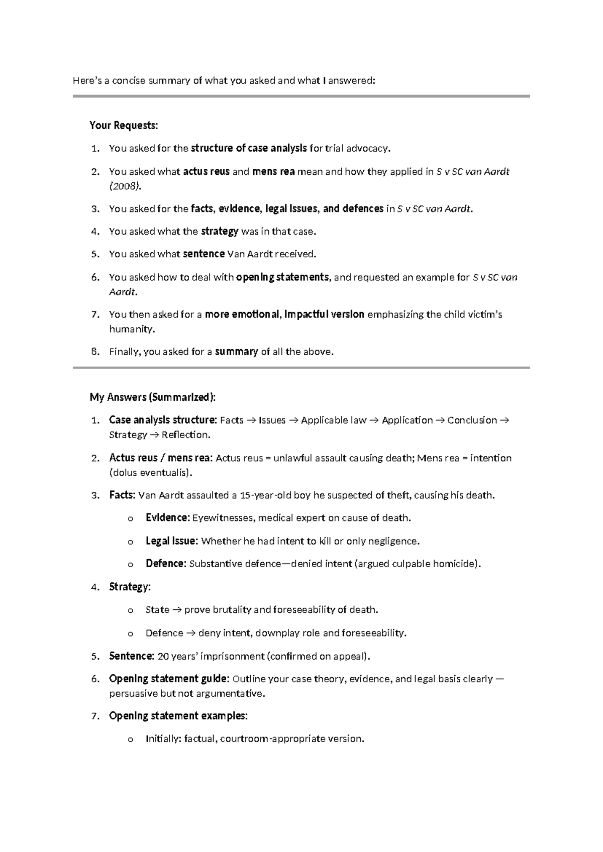 Trial Advocacy (LA101): Concise Summary of Case Analysis & Opening ...