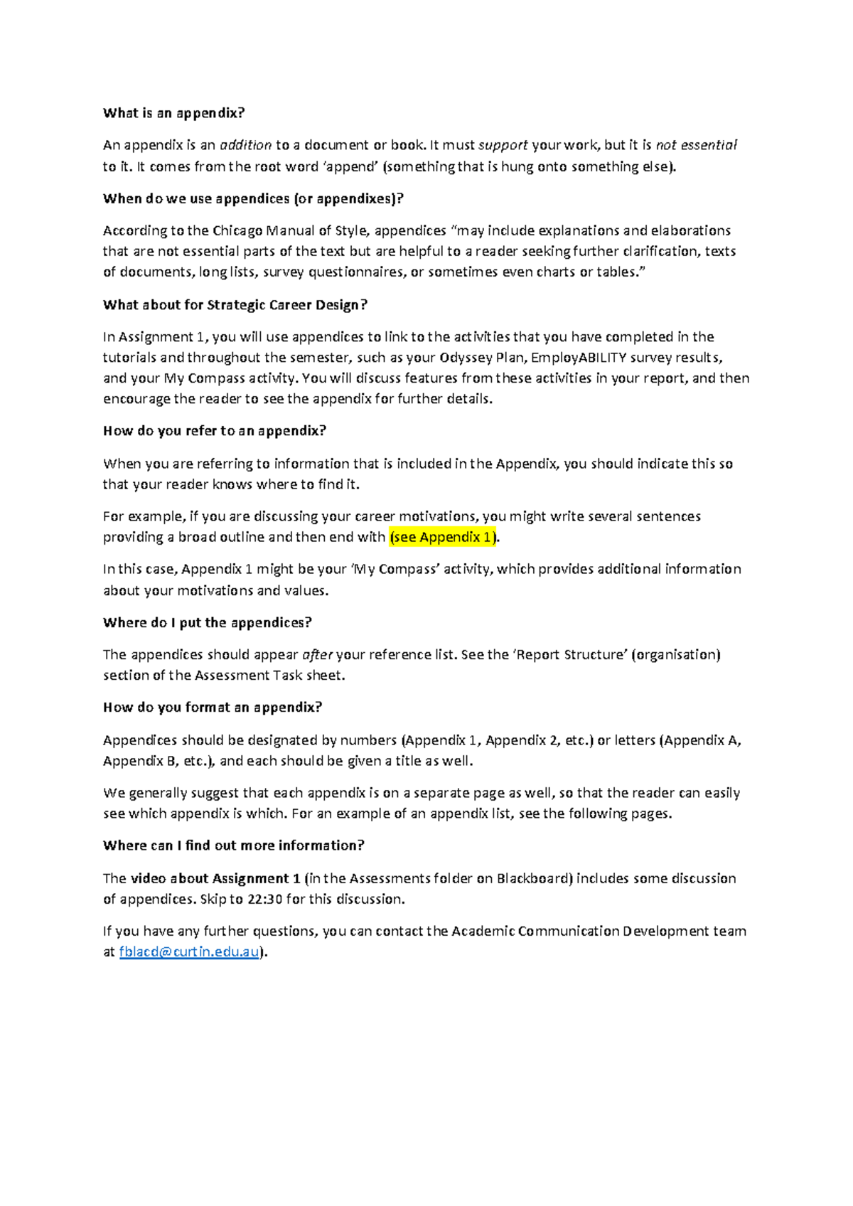 Appendix Example Word Document