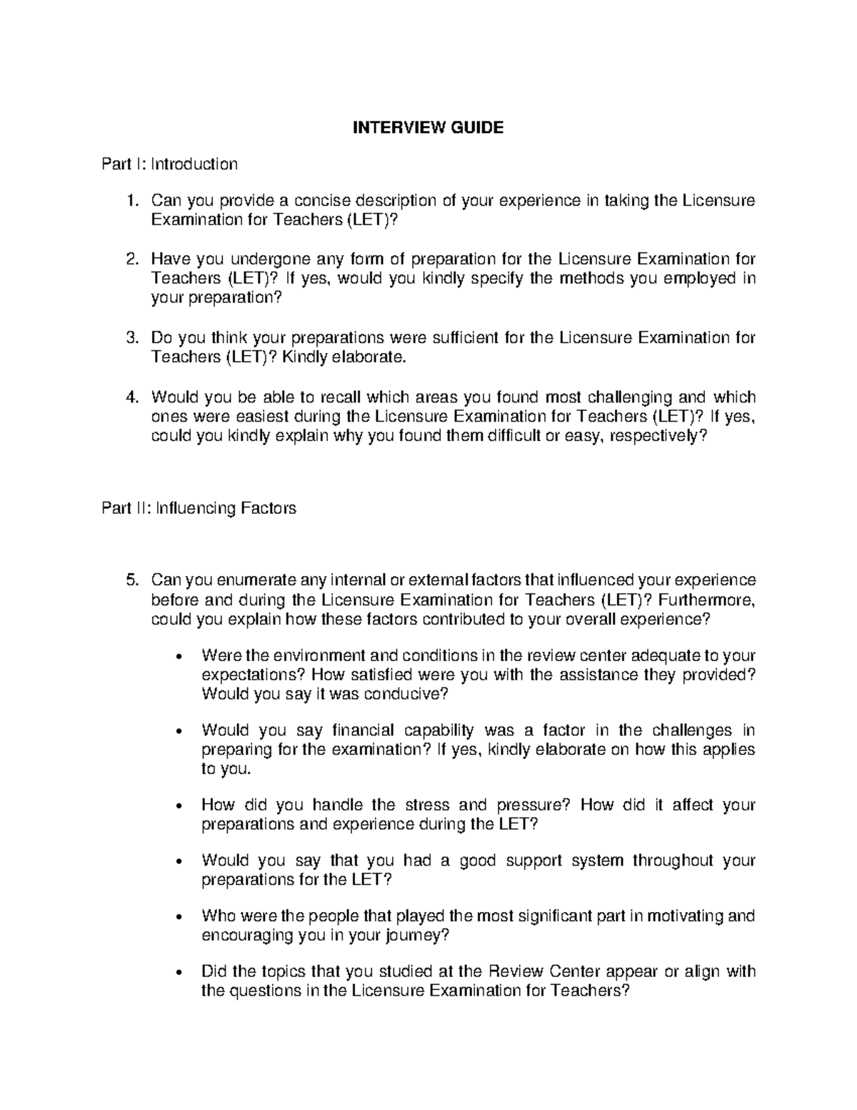 Interview- Guide - Research - INTERVIEW GUIDE Part I: Introduction Can ...