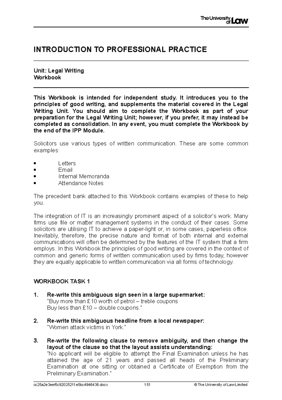 Legal Writing Template - INTRODUCTION TO PROFESSIONAL PRACTICE Unit ...