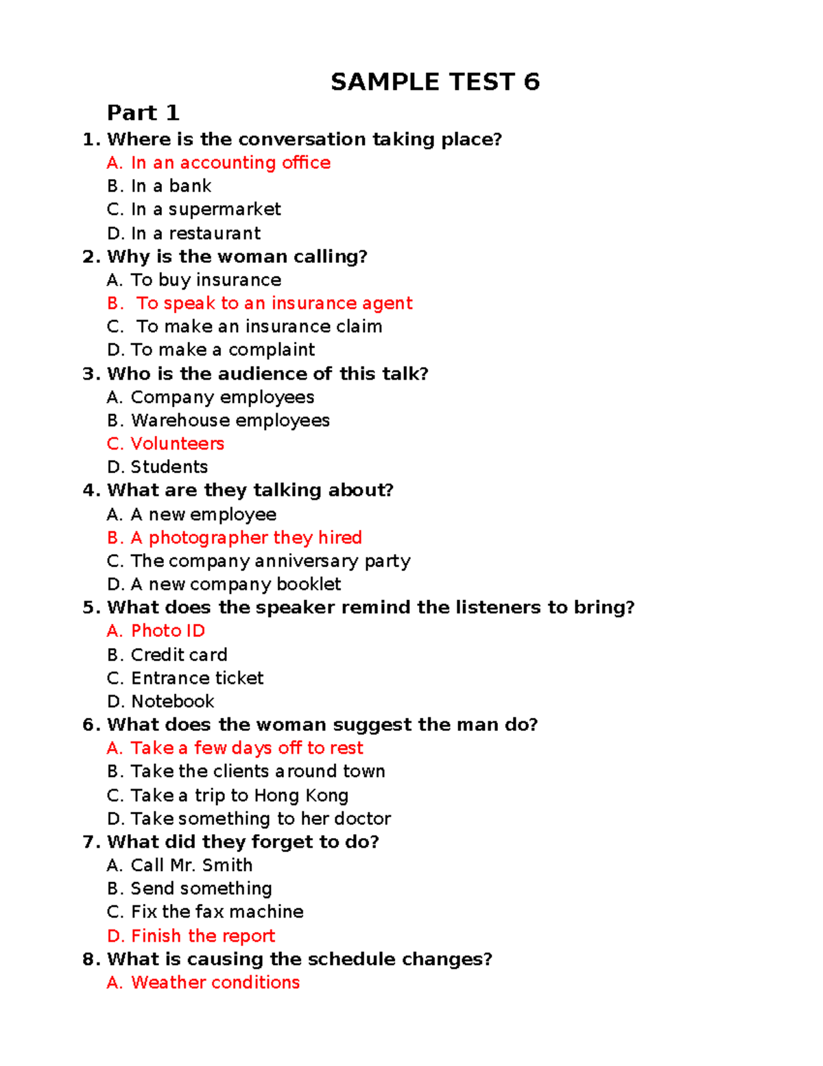 SAMPLE TEST 6 - Practice Questions and Answers for Review - Studocu