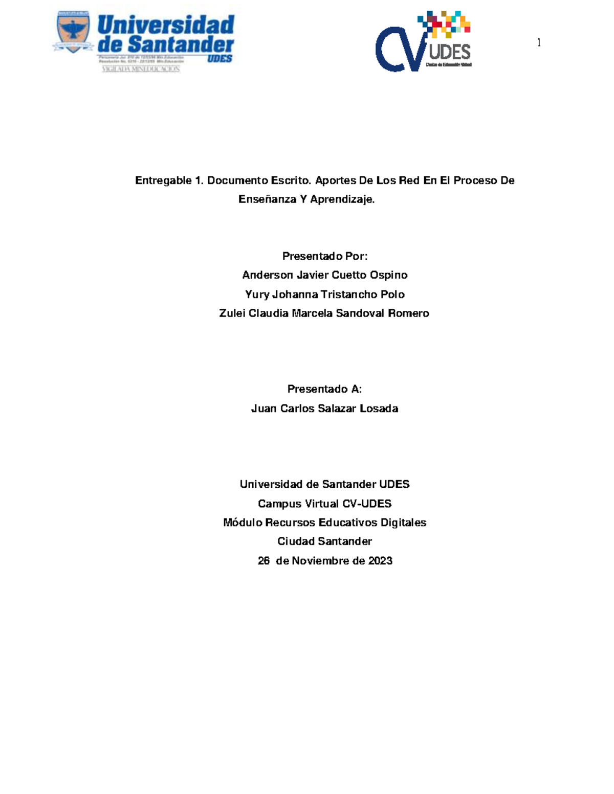 Entregable 1: Aportes de los Recursos Educativos Digitales en la Educación - Document Preview