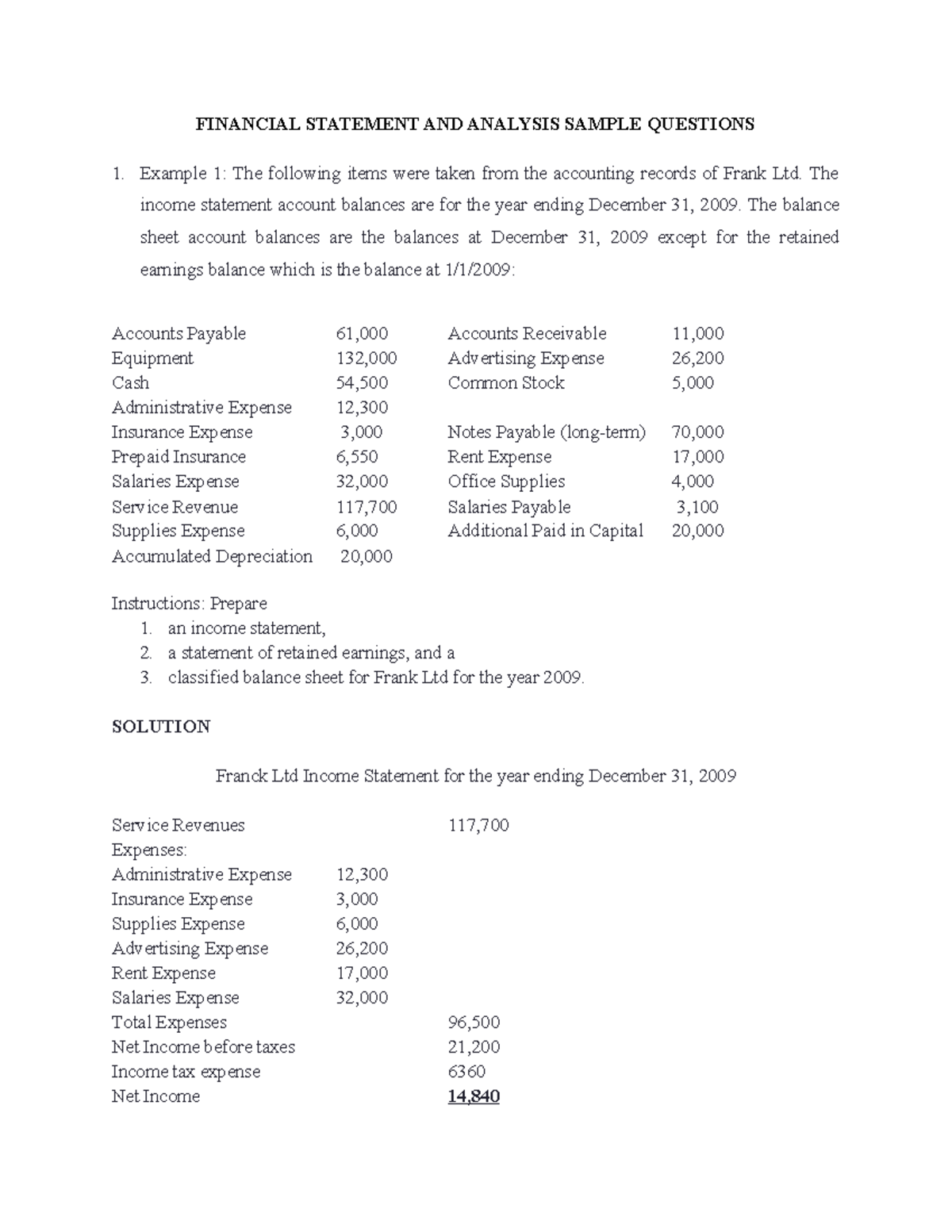 EBAD402 Financial Statement Analysis Sample Questions and Solutions ...