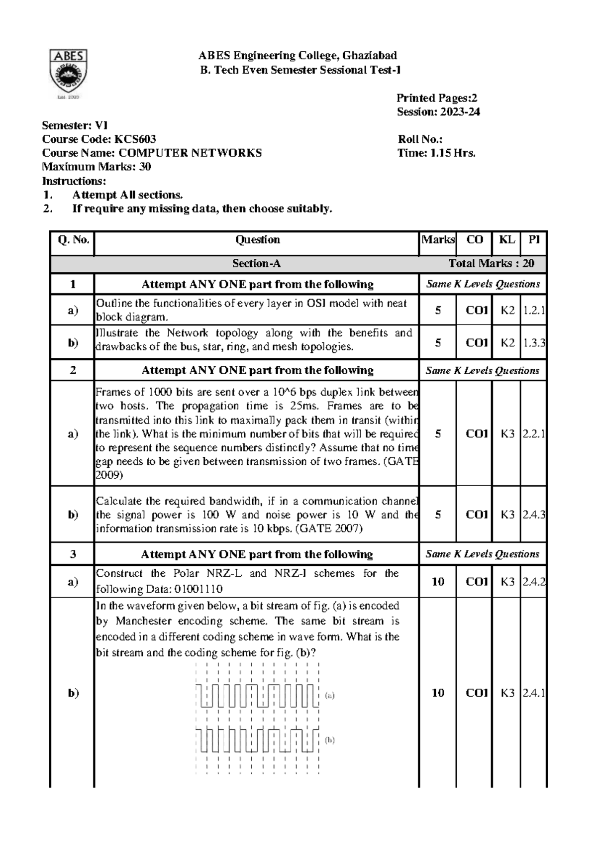 Previous KCS603 Computer Networks Sessional Exam Notes - Studocu