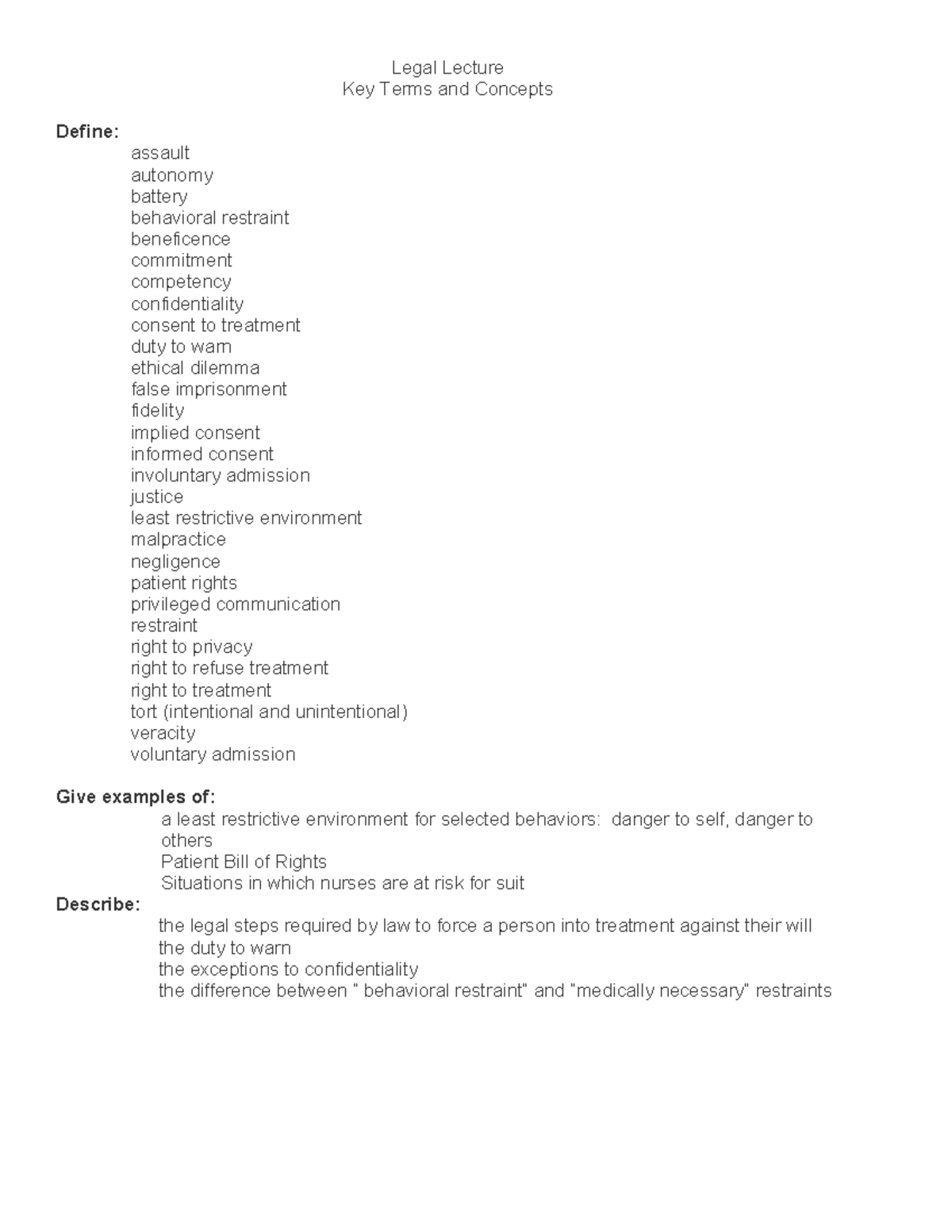Legal Key Terms & Concepts: Legal Lecture Overview & Definitions - Studocu