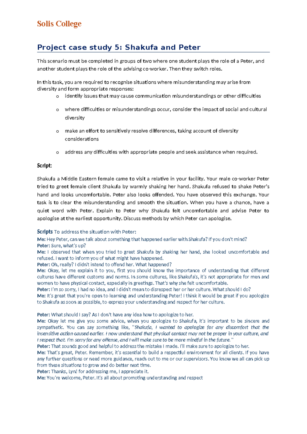 RLM CHCDIV001 & CHCCOM005 - Project Case Study 5: Shakufa and Peter ...