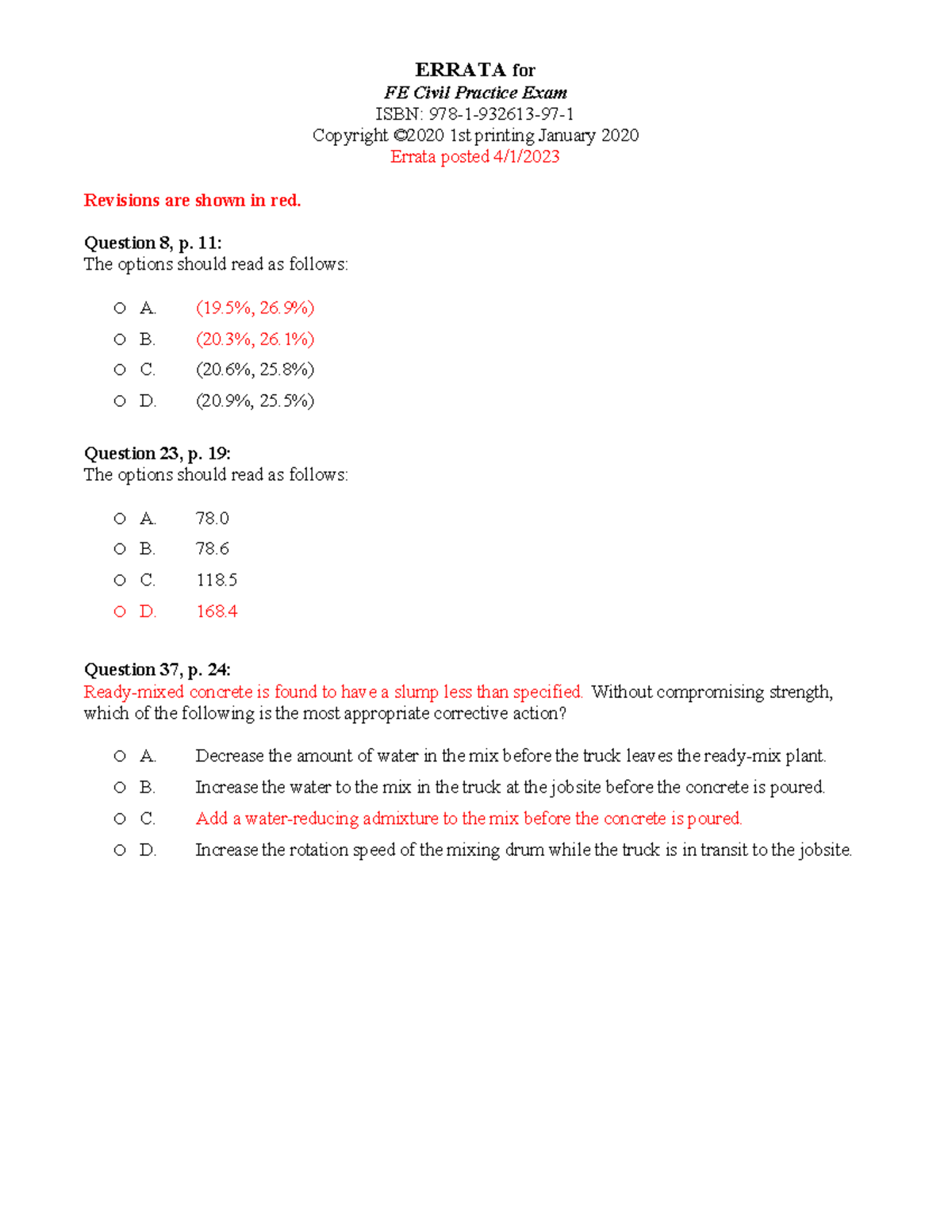FE-Civil Practice Exam: Comprehensive Review and Errata Updates - Studocu