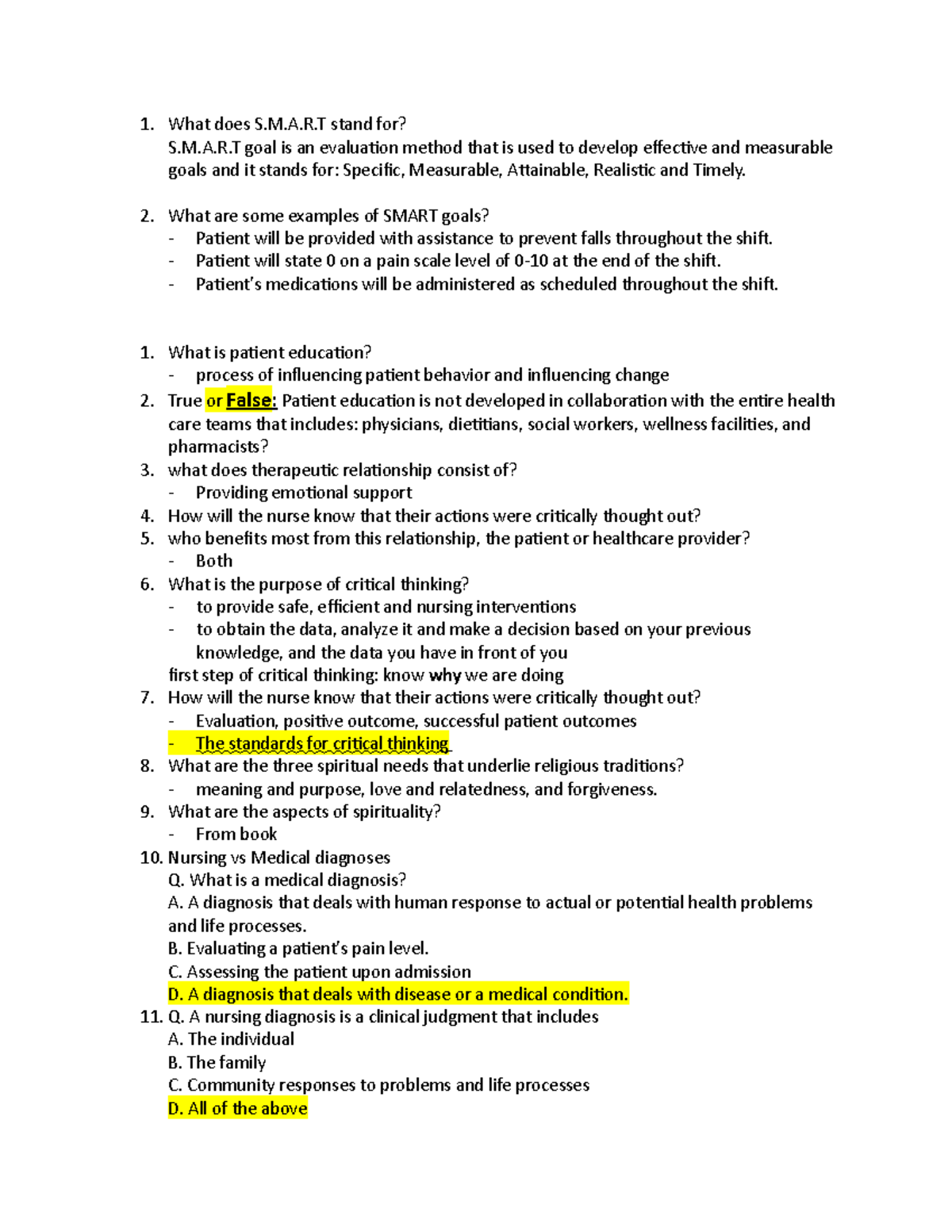 N110 - Final Review: Key Concepts in Patient Care and Nursing - Studocu