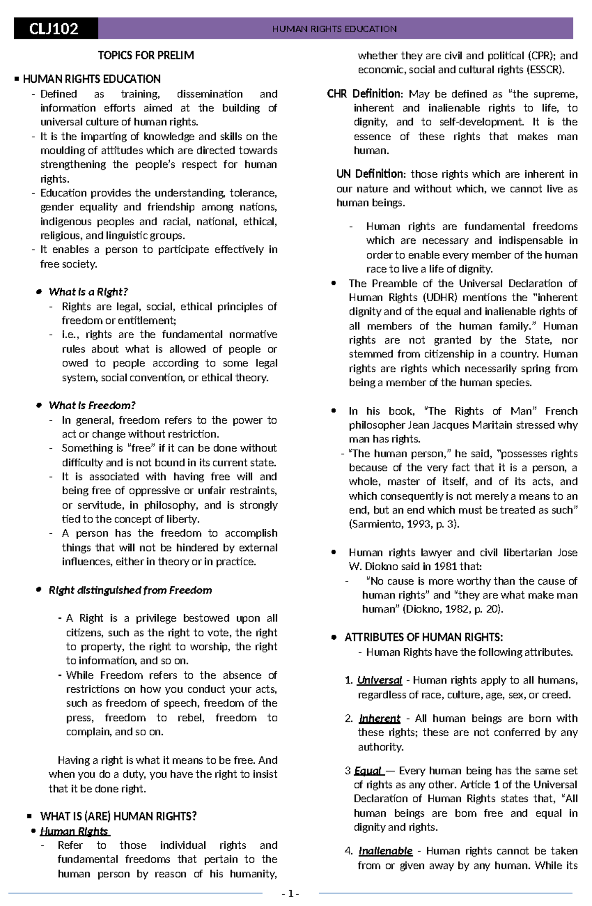 Prelim- Human Rights Education Overview and Important Concepts - Studocu