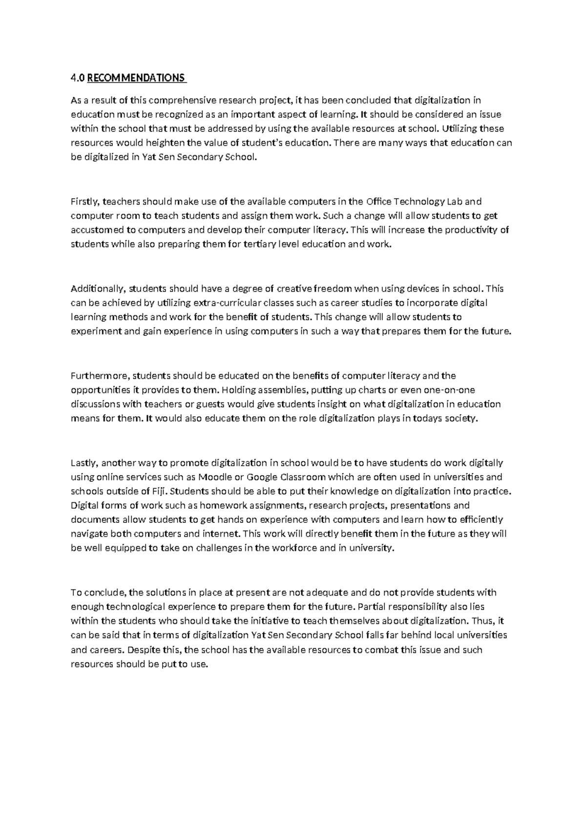 Recommendation 1st draft - 4 RECOMMENDATIONS As a result of this ...