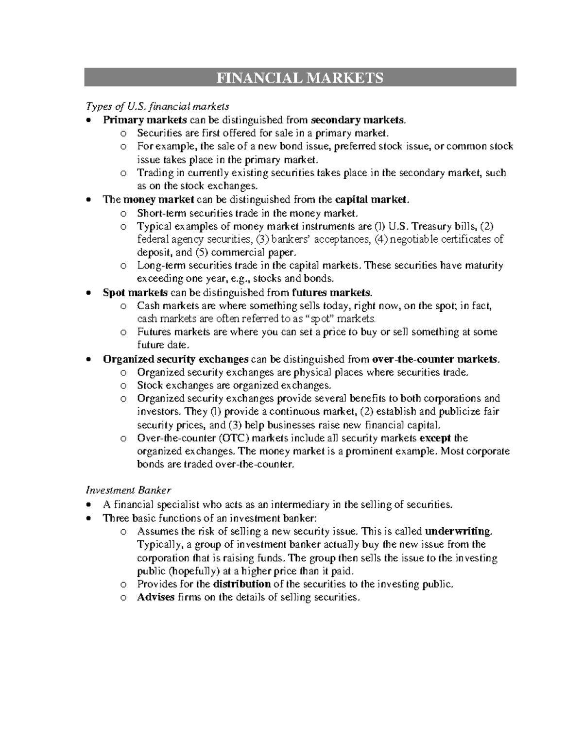 FIN 101: Overview of U.S. Financial Markets and Investment Banking ...
