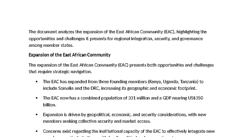 EAC Expansion: Opportunities & Challenges for Regional Integration ...
