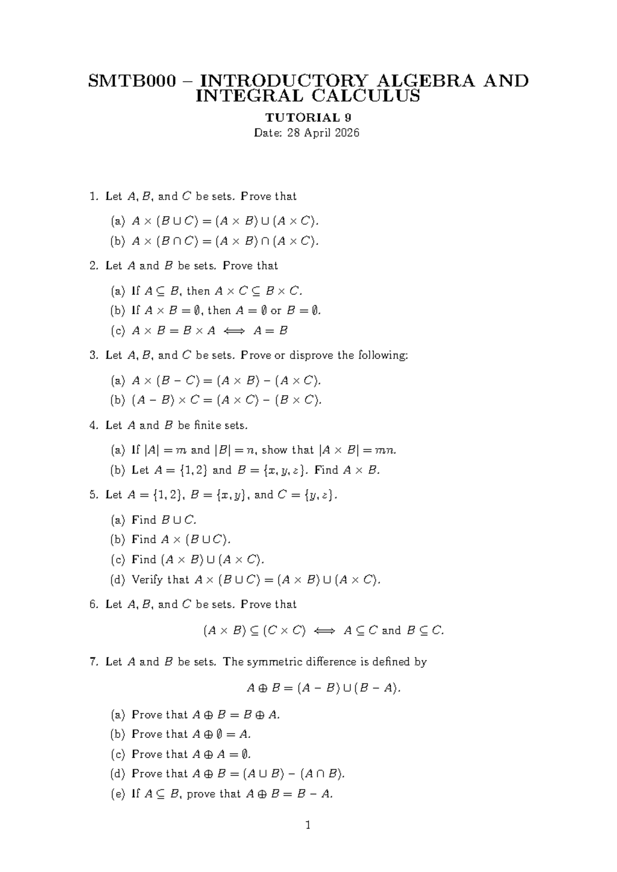 Introductory Algebra & Integral Calculus Tutorial 9 - Set Theory Proofs ...