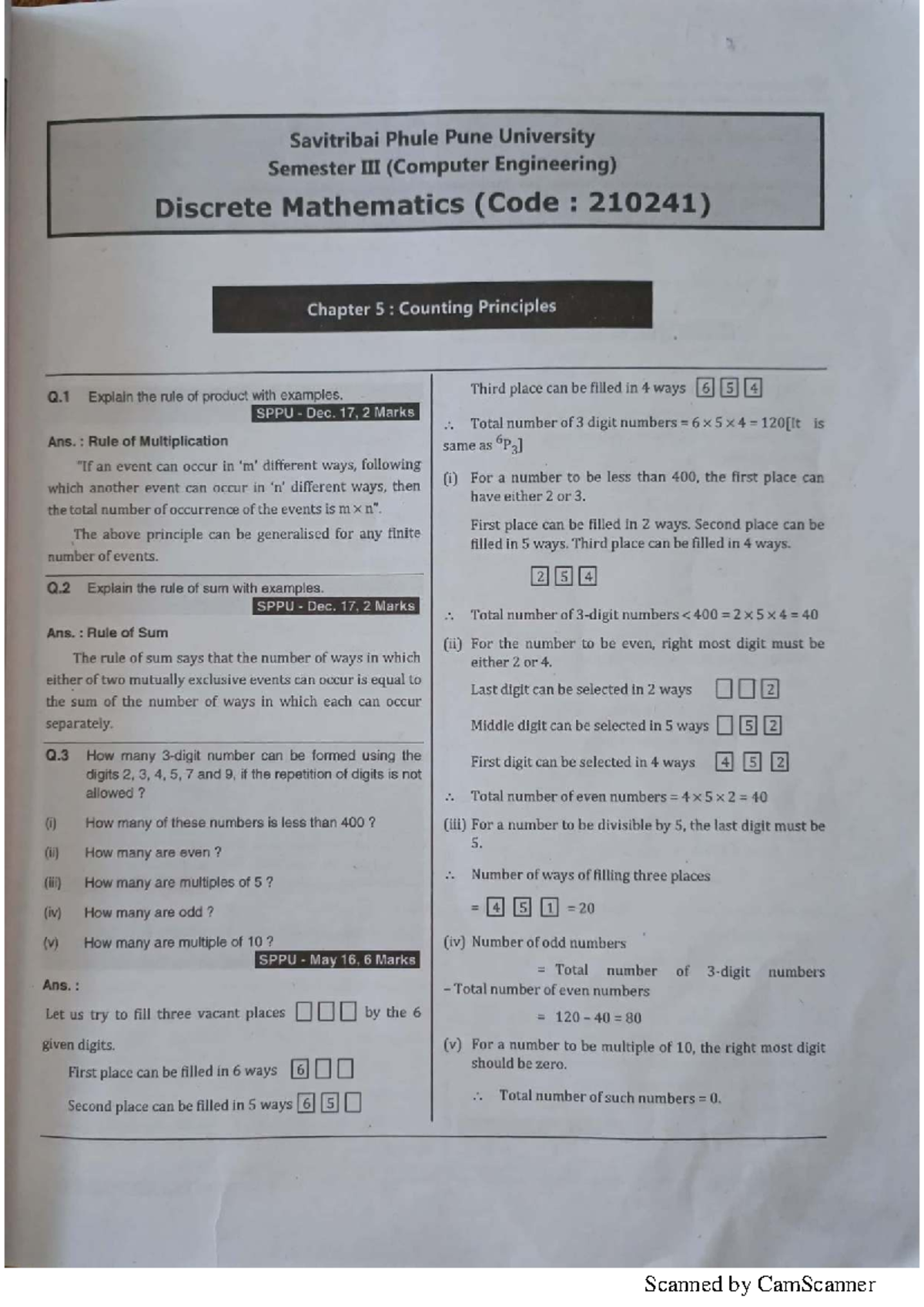 Discrete Mathematics (SPPU) Chapter 5: Counting Principles and Rules ...