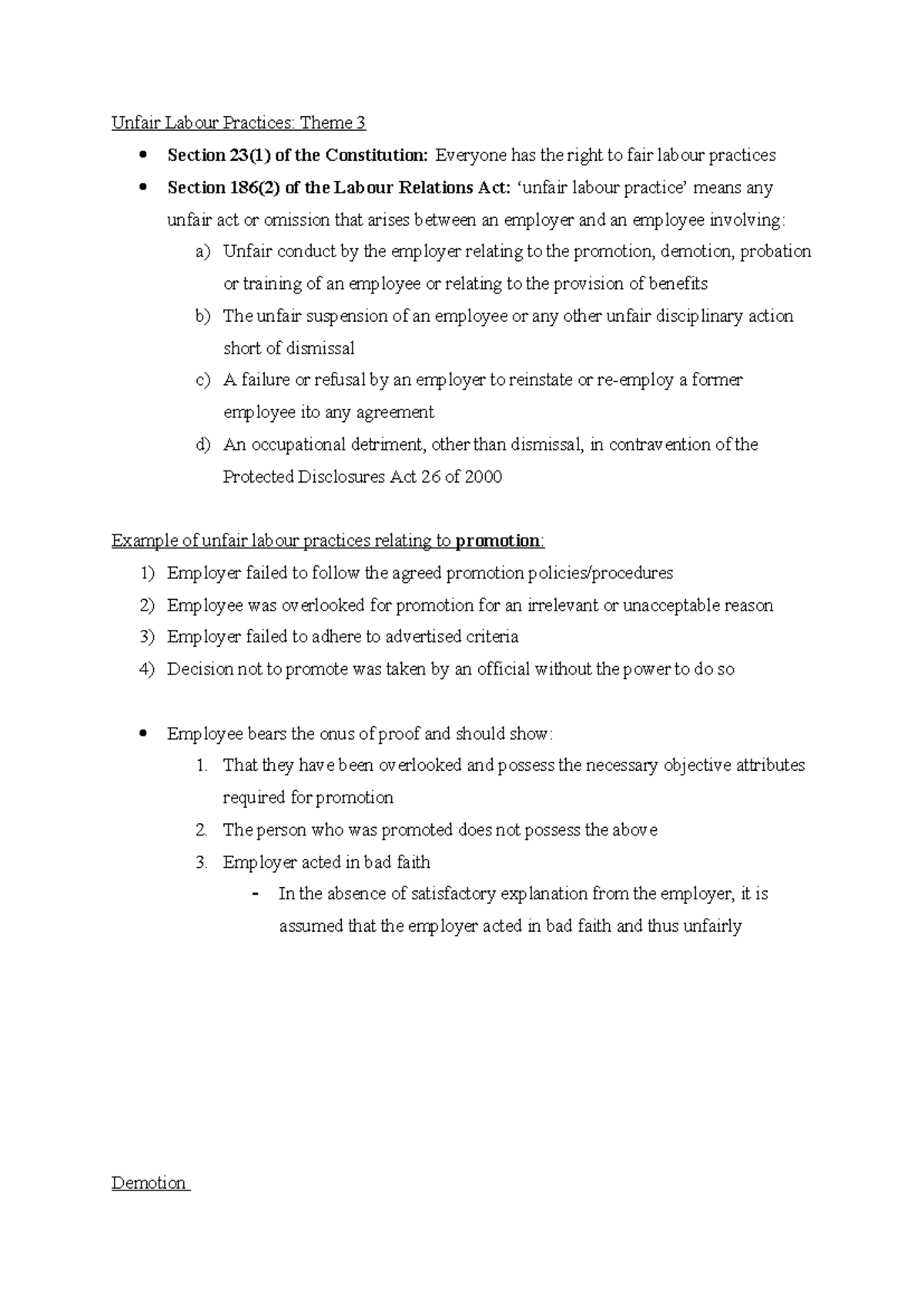 Unfair Labour Practices Summary Notes for Exam Preparation - Studocu