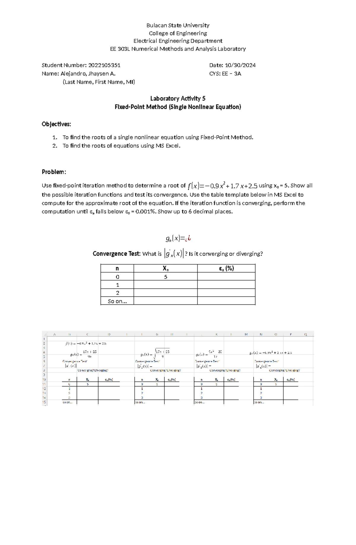 EE 303L Lab Activity 5 - Using Fixed Point Method for Nonlinear ...