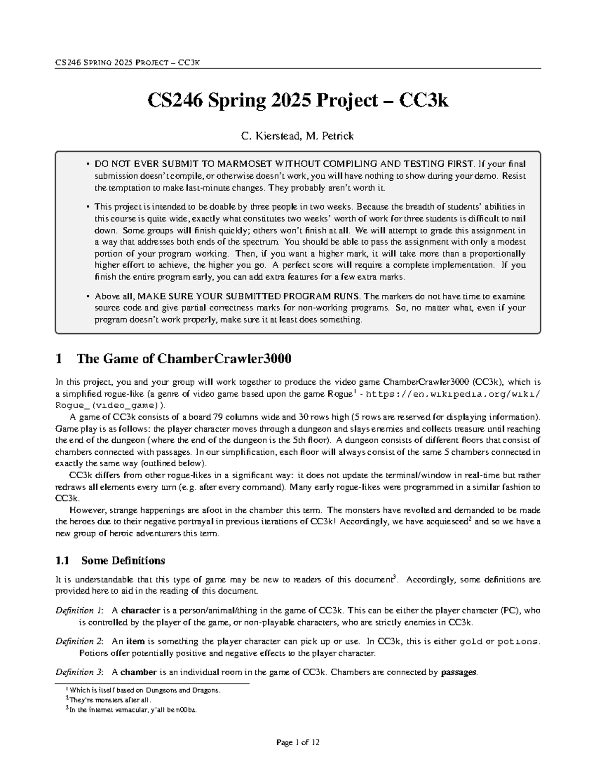 CS246 Spring 2025 Final Project: CC3k Game Development Guide - Studocu
