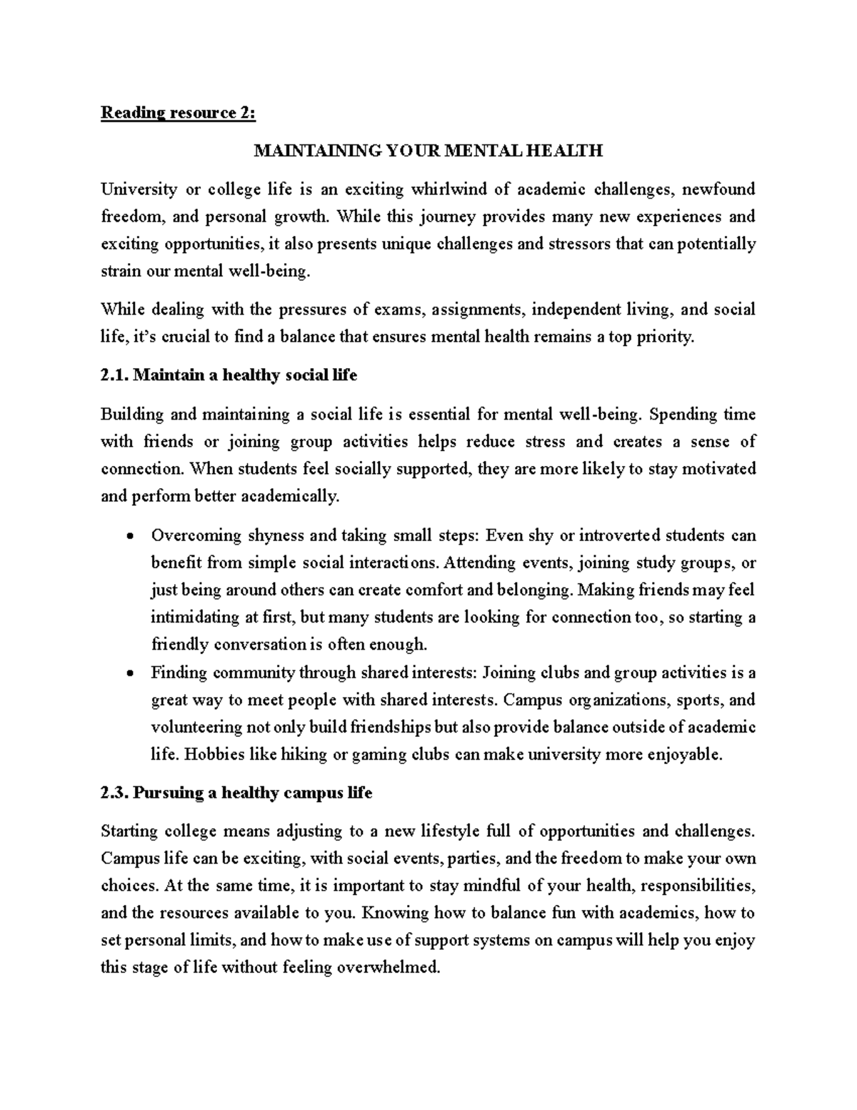 Maintaining Your Mental Health: A Guide for Uni Life (t03331) - Studocu