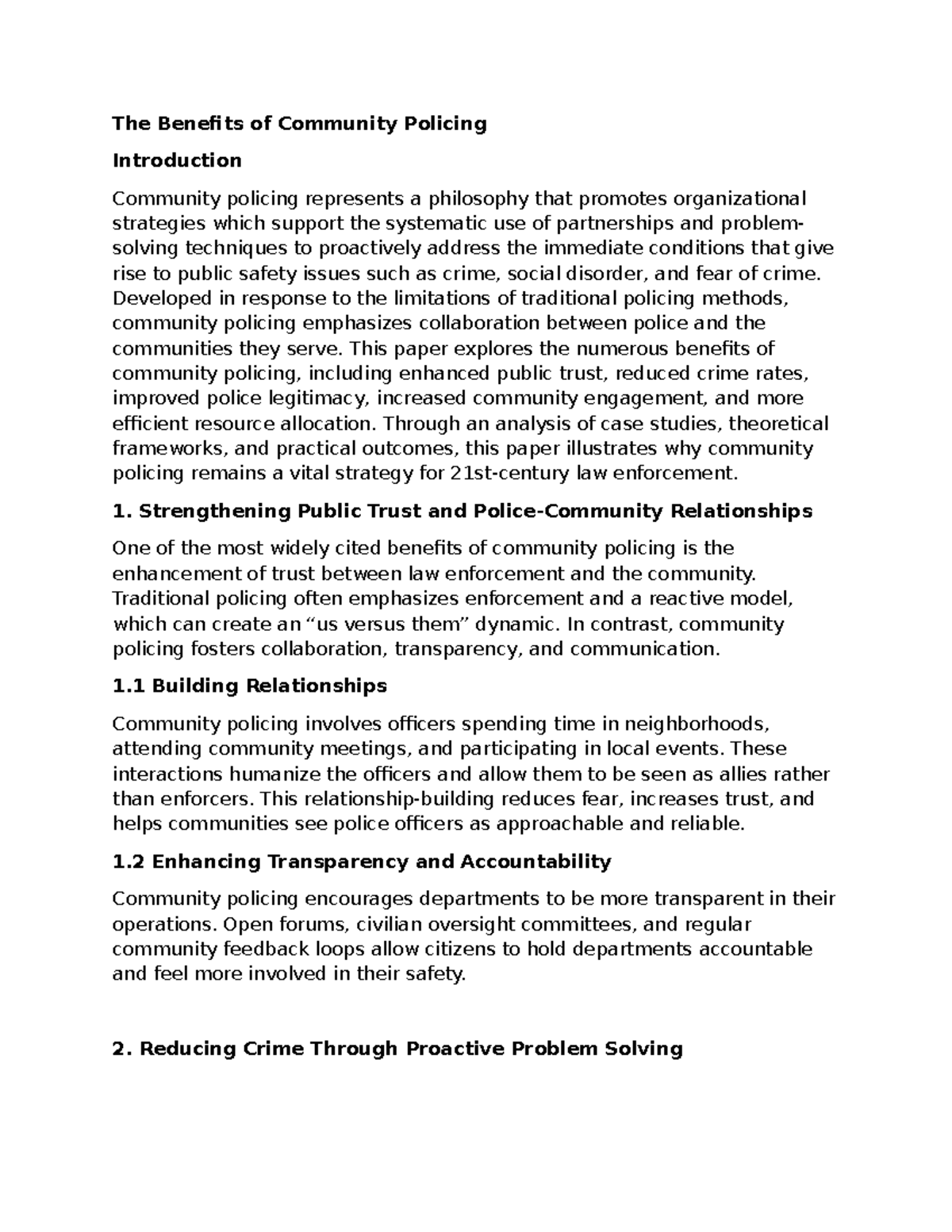 The Benefits of Community Policing: A Comprehensive Overview - Studocu