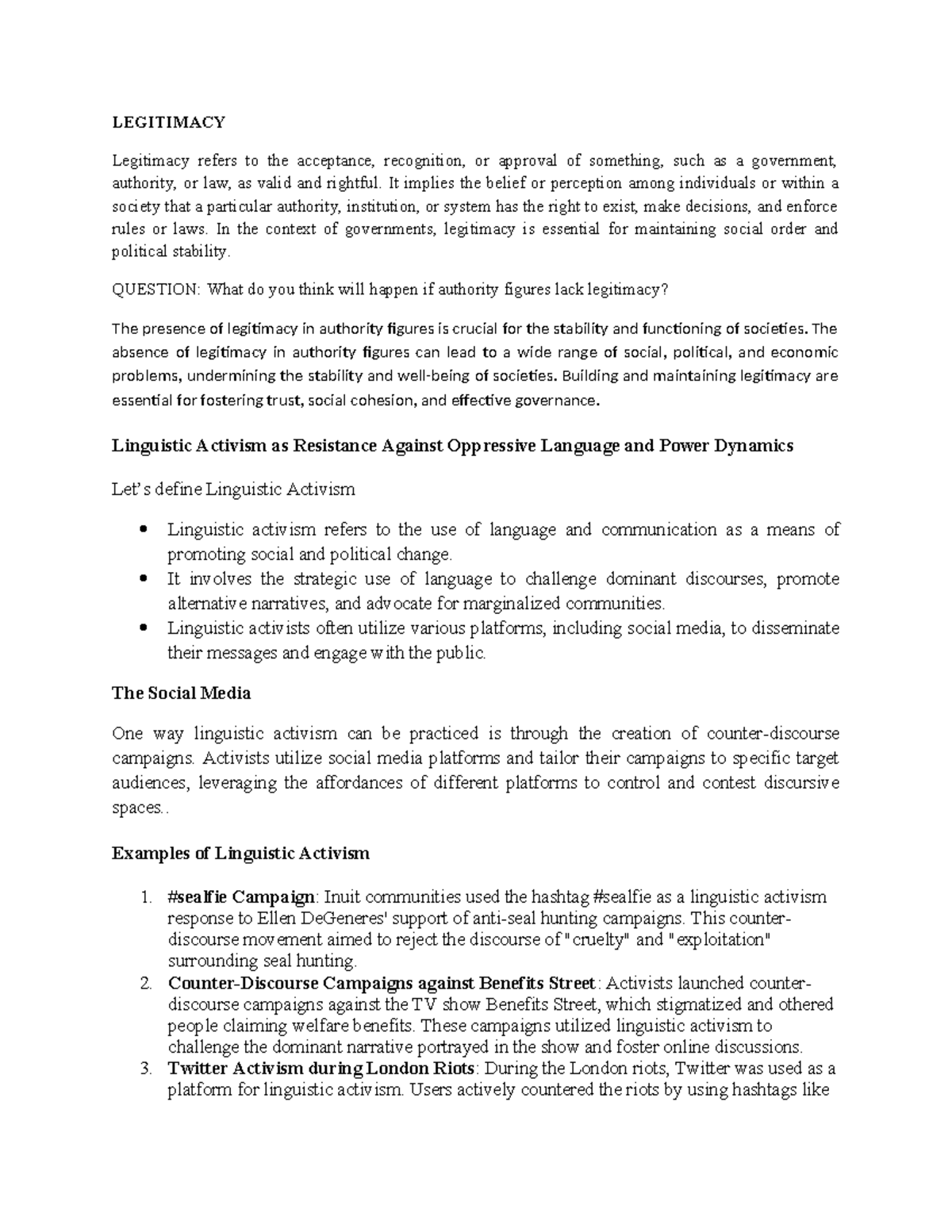 LAP - PPT Material on Legitimacy and Linguistic Activism Concepts - Studocu