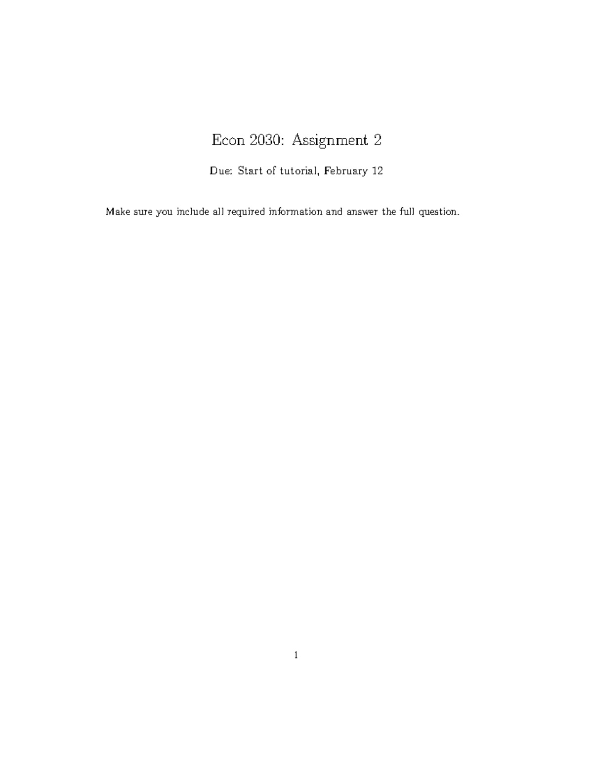 Econ 2030: Assignment 2 - Utility Functions and Demand Analysis - Studocu