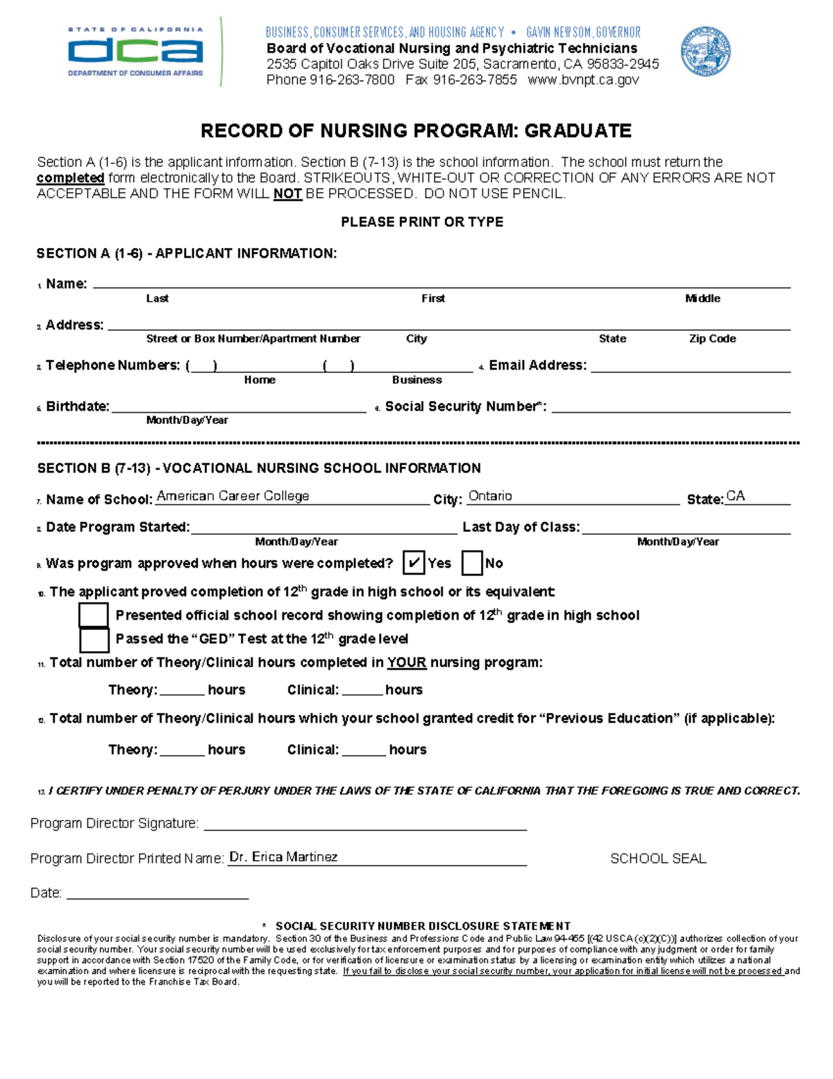 Graduate VN Program Record Template - RONP Documentation - Studocu