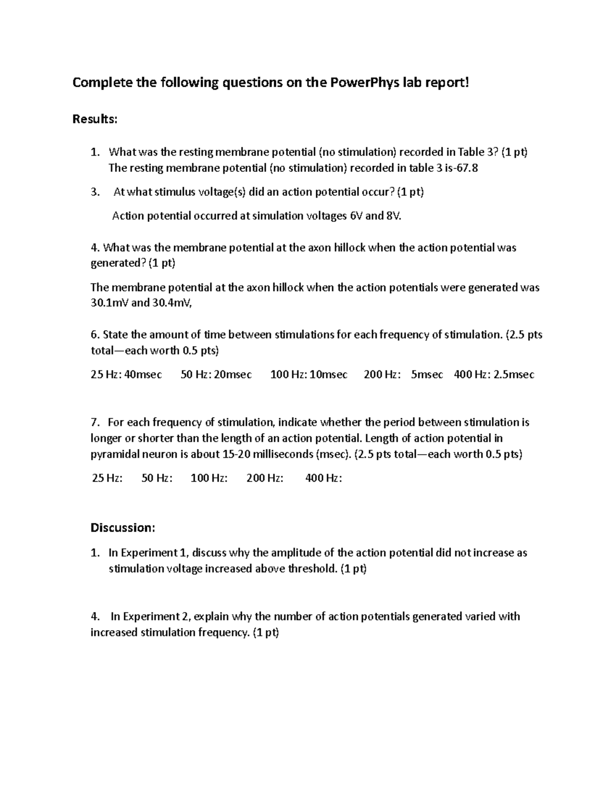 PowerPhys 101: Action Potentials Lab Report Overview - Studocu