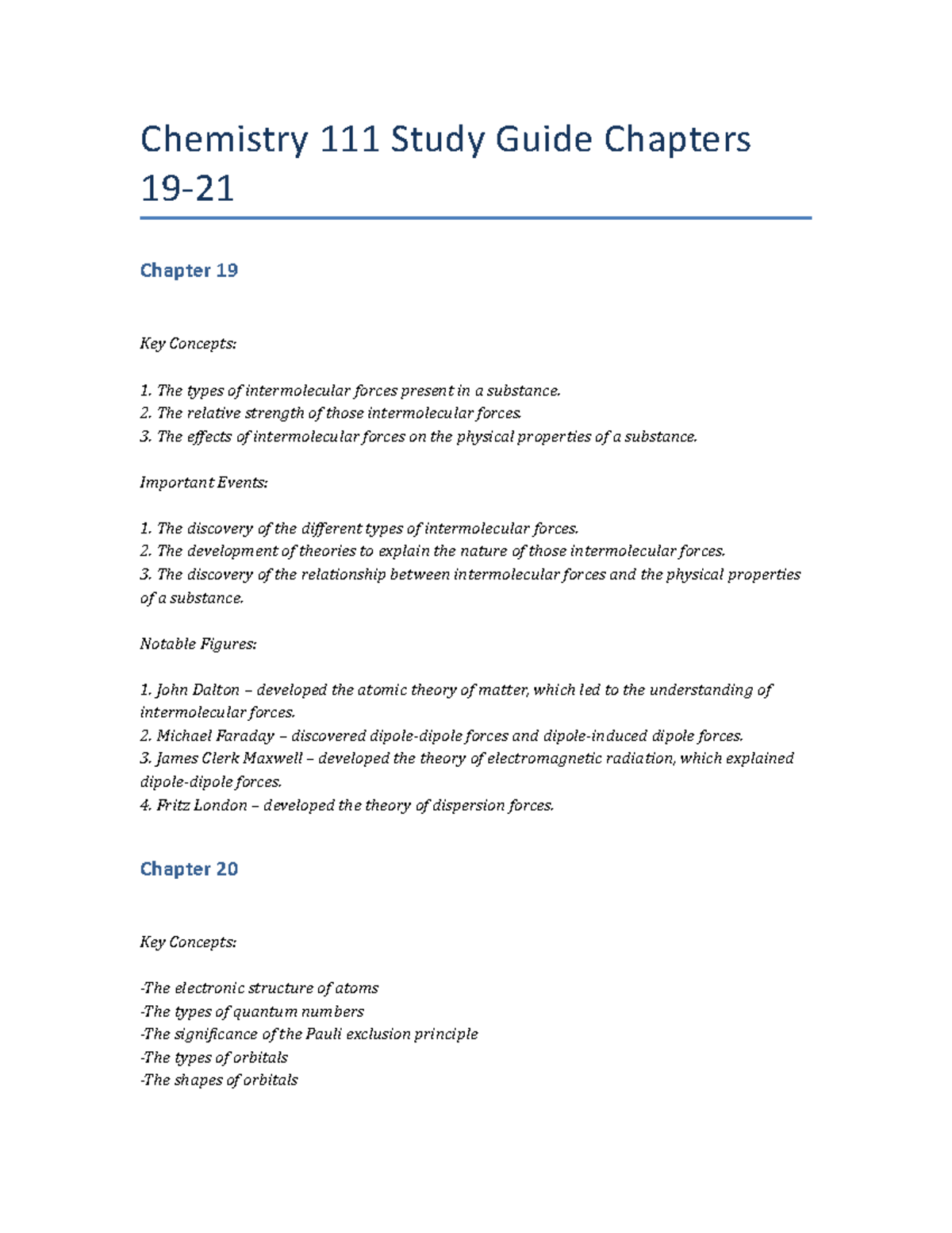 Chemistry 111 Study Guide: Key Concepts from Chapters 19-21 - Studocu