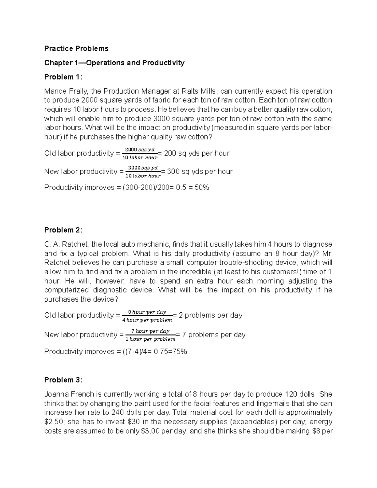 Principles of Operations Management: Activity A2 Practice Problems ...