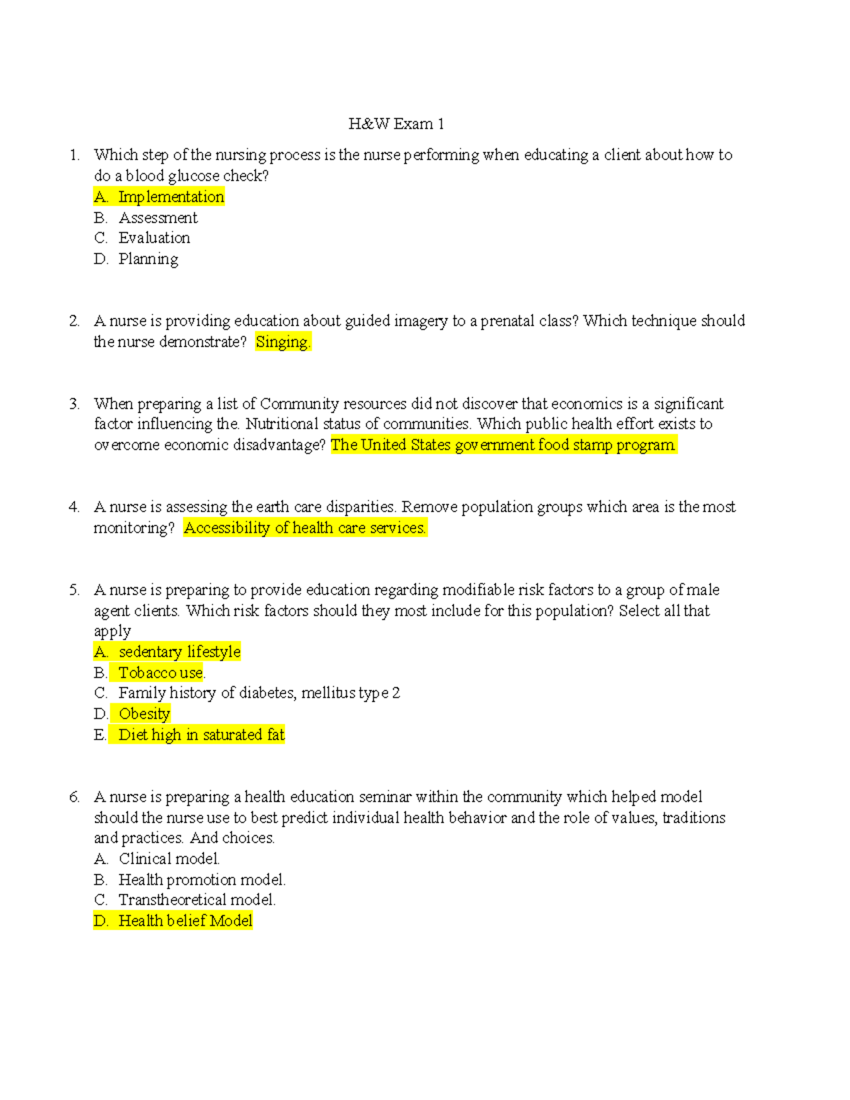 H&W Exam 1 - Comprehensive Study Guide for Nursing Process - Studocu
